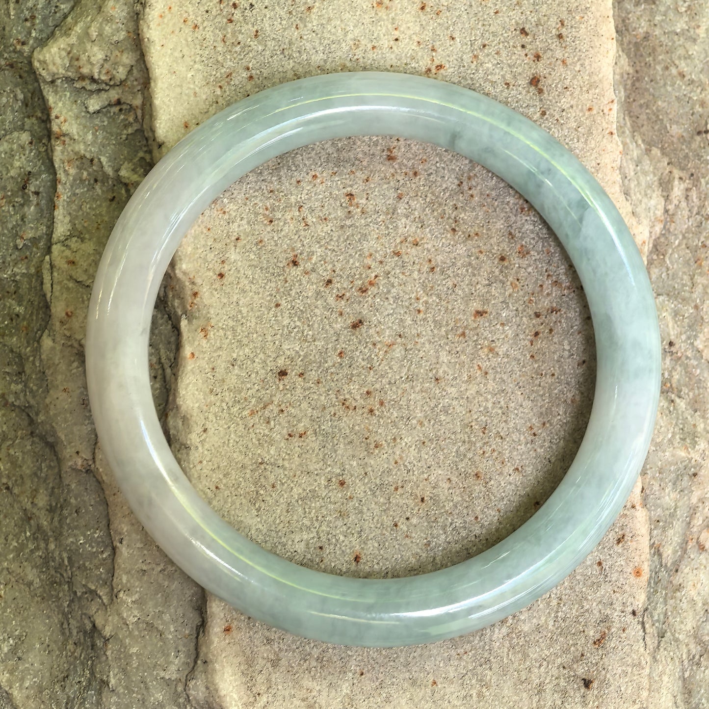 Natural Grade-A Jadeite Glutinous Pale Green Slim Round Bangle · Burmese Jade 53mm