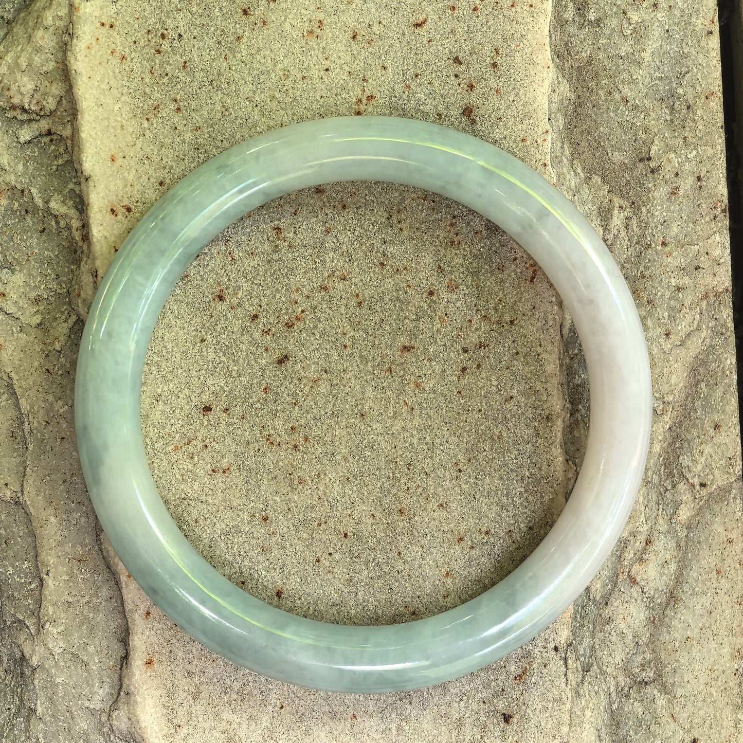 Natural Grade-A Jadeite Glutinous Pale Green Slim Round Bangle · Burmese Jade 53mm