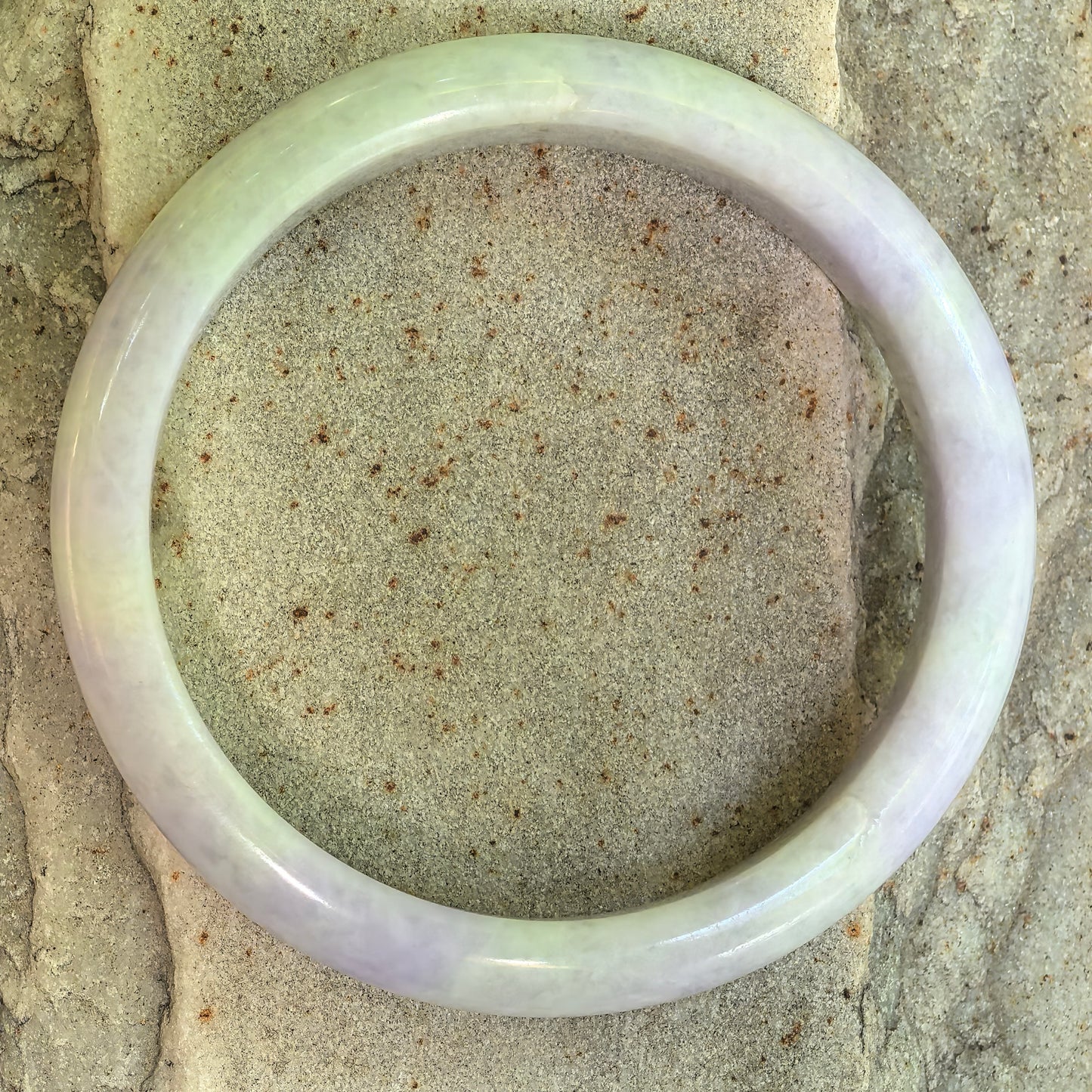 Natural Grade-A Jadeite D-Shape Bangle – Soft Lavender Bean-Glutinous Burmese Jade 59mm