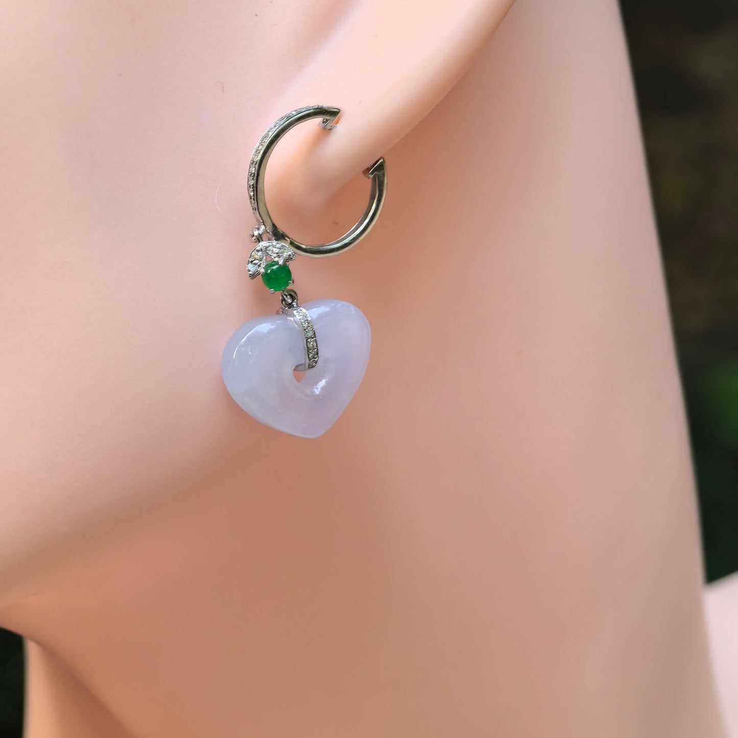 Natural Grade-A Jadeite Glutinous Icy Lavender Heart Earrings in 18K Gold · Burmese Jade