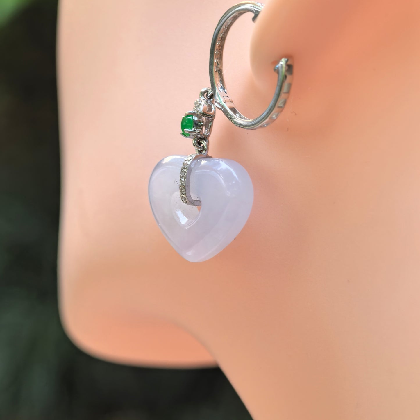 Natural Grade-A Jadeite Glutinous Icy Lavender Heart Earrings in 18K Gold · Burmese Jade