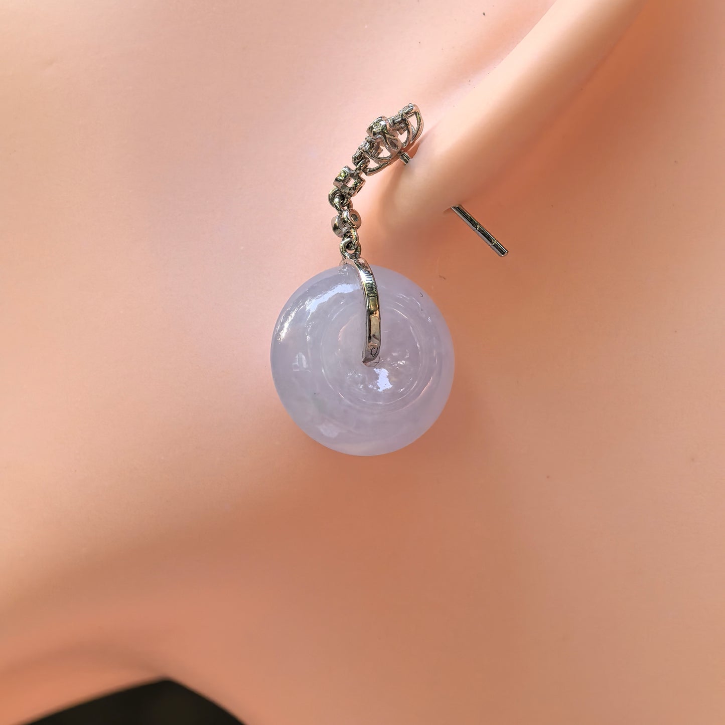 Natural Grade-A Jadeite Glutinous Icy Lavender Peace Pendant Earrings in 18K Gold · Burmese Jade