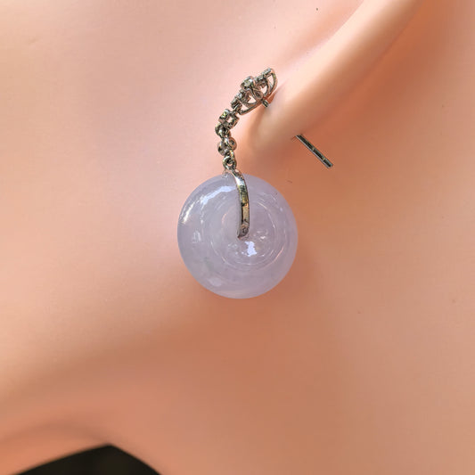 Natural Grade-A Jadeite Glutinous Icy Lavender Peace Pendant Earrings in 18K Gold · Burmese Jade