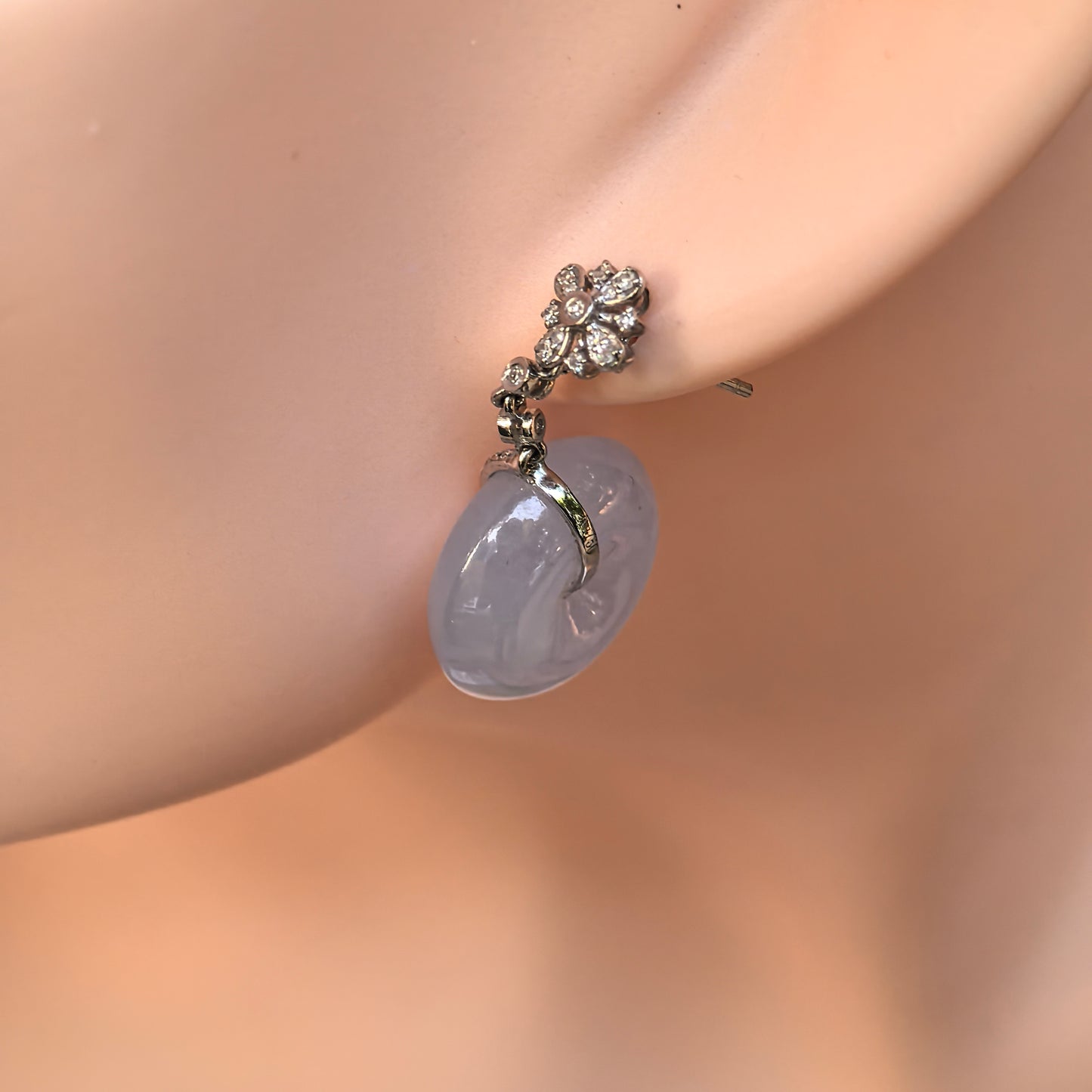 Natural Grade-A Jadeite Glutinous Icy Lavender Peace Pendant Earrings in 18K Gold · Burmese Jade