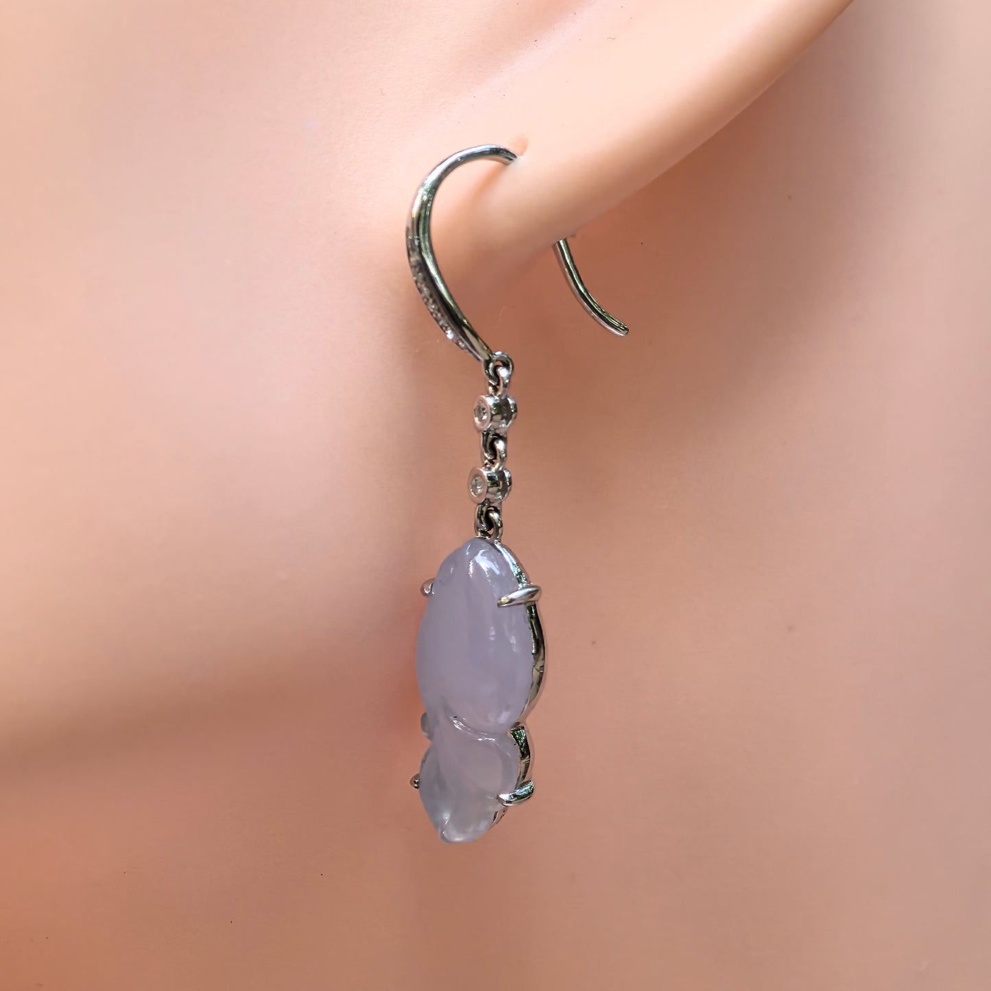 Natural Grade-A Jadeite Glutinous Icy Lavender Fish Earrings in 18K Gold · Burmese Jade