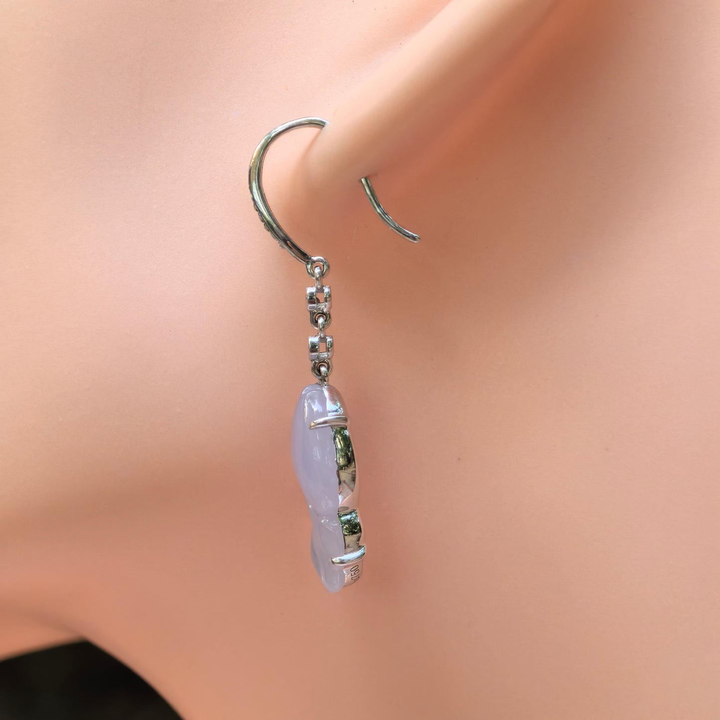 Natural Grade-A Jadeite Glutinous Icy Lavender Fish Earrings in 18K Gold · Burmese Jade