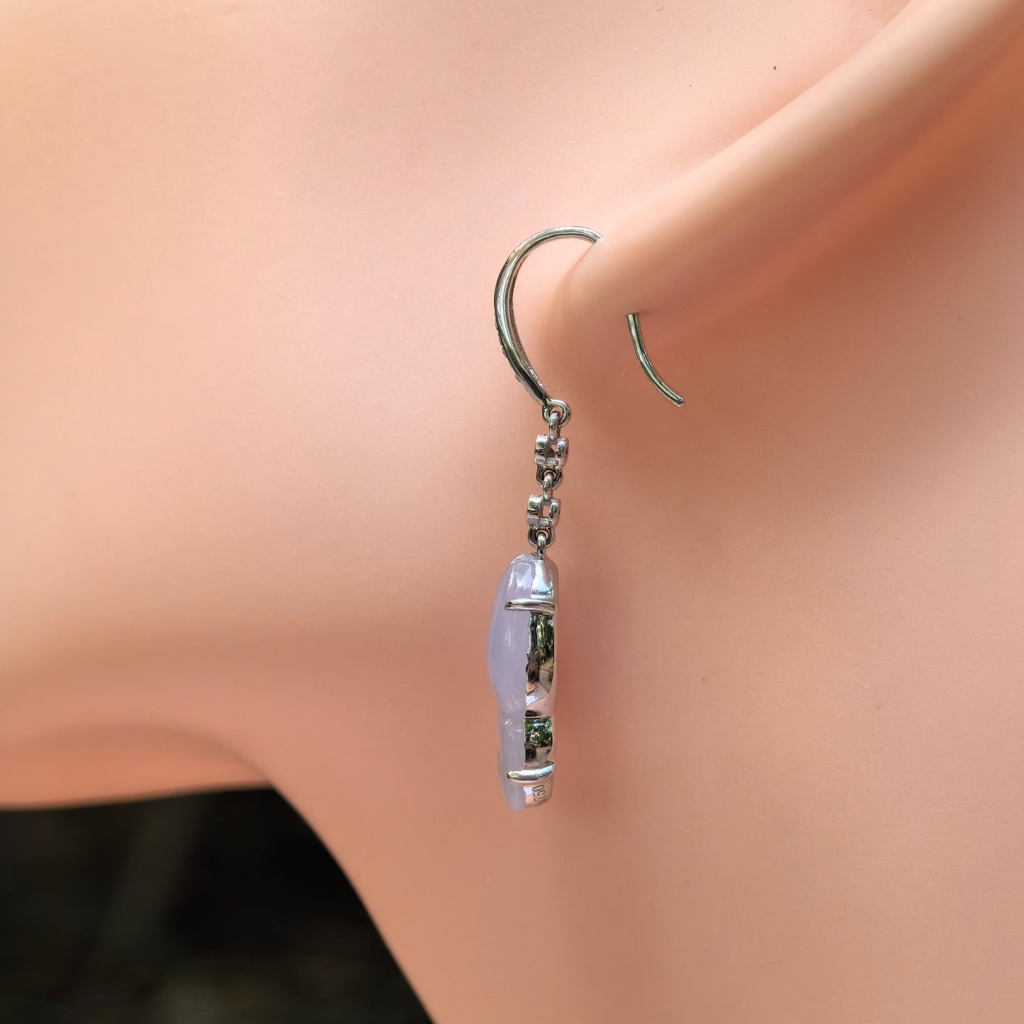 Natural Grade-A Jadeite Glutinous Icy Lavender Fish Earrings in 18K Gold · Burmese Jade