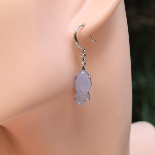 Natural Grade-A Jadeite Glutinous Icy Lavender Fish Earrings in 18K Gold · Burmese Jade