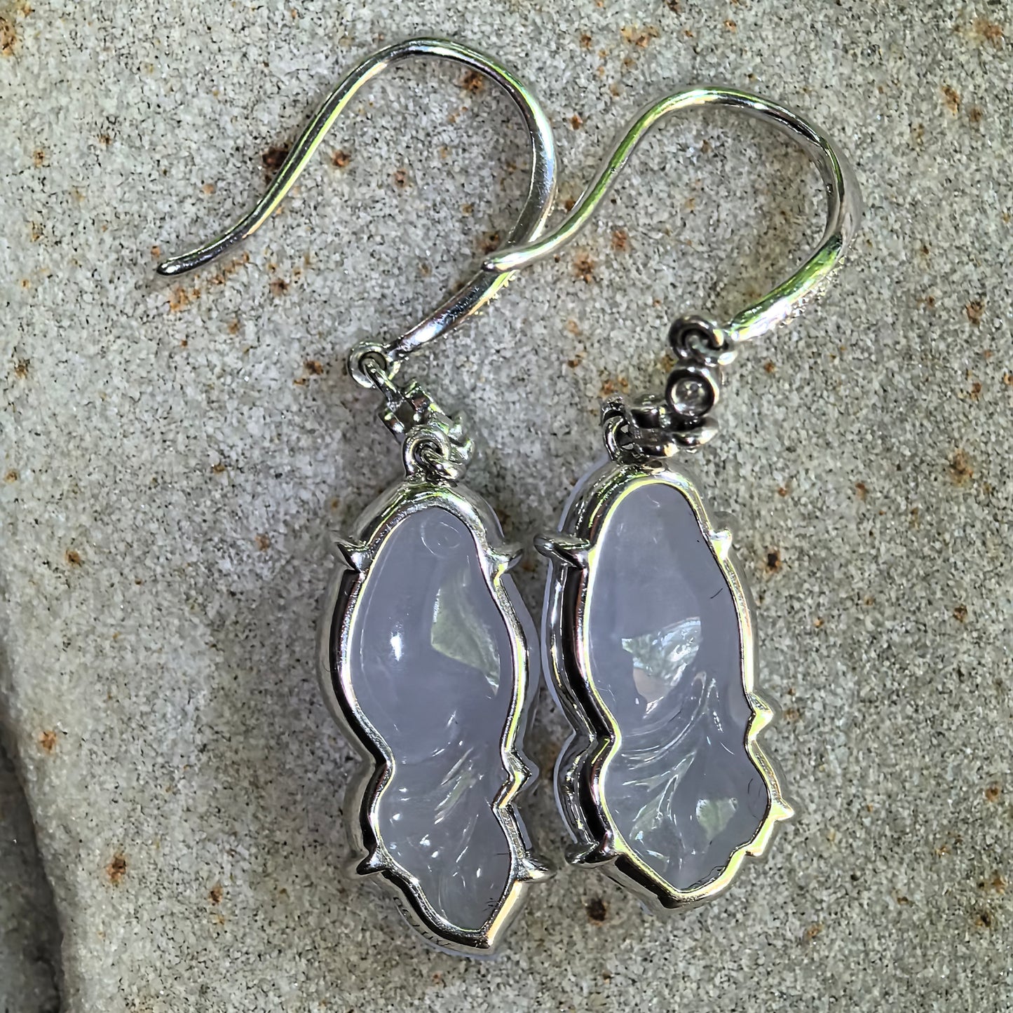 Natural Grade-A Jadeite Glutinous Icy Lavender Fish Earrings in 18K Gold · Burmese Jade