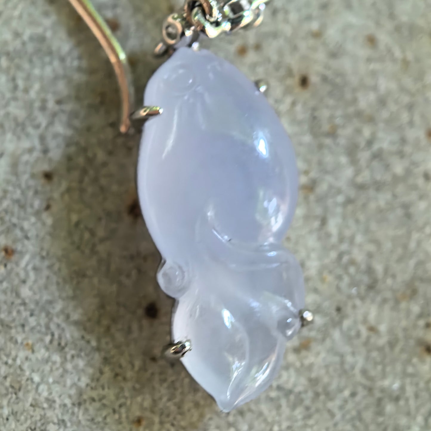 Natural Grade-A Jadeite Glutinous Icy Lavender Fish Earrings in 18K Gold · Burmese Jade