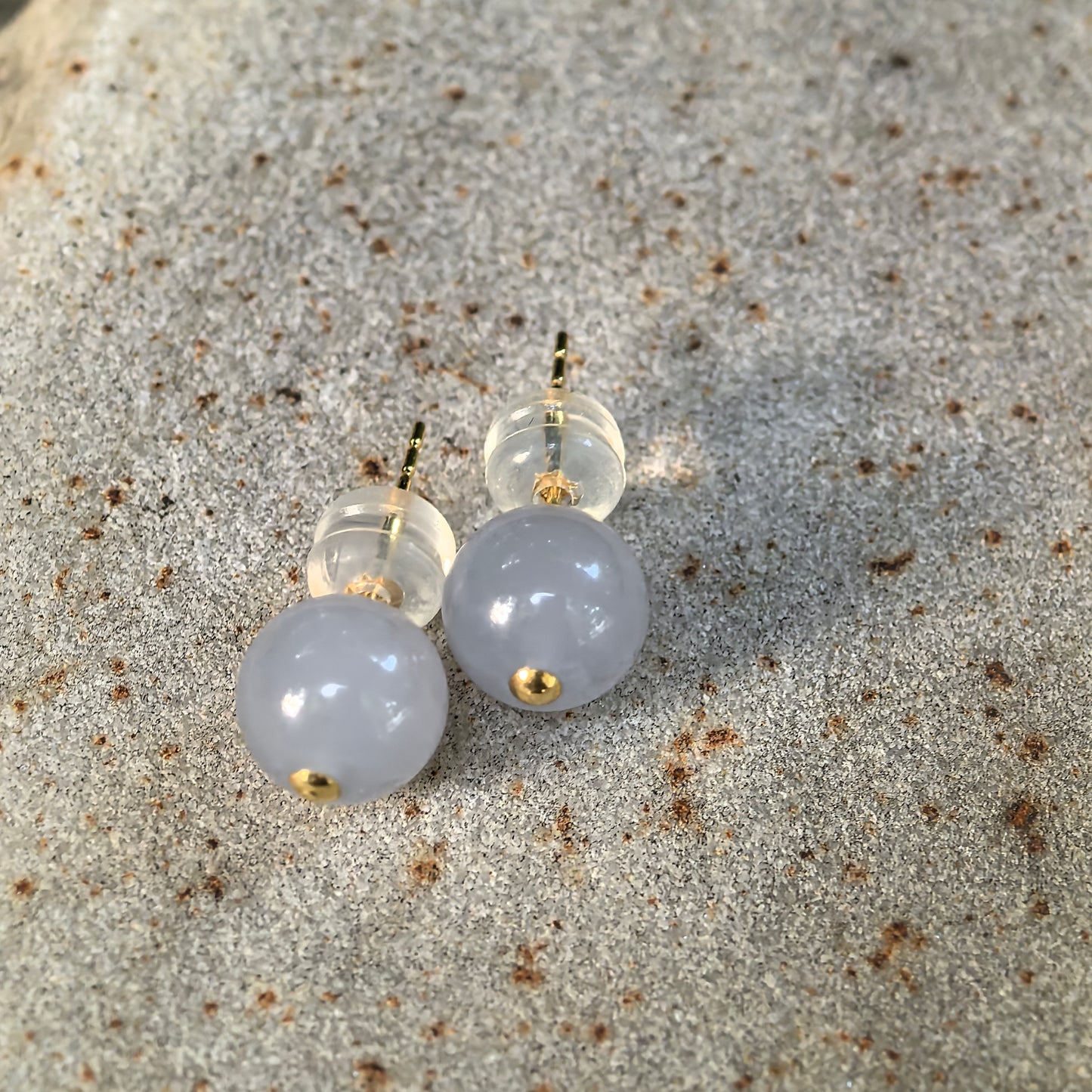 Natural Grade-A Jadeite Glutinous Icy Lavender Bead Stud Earrings in 18K Gold · Burmese Jade