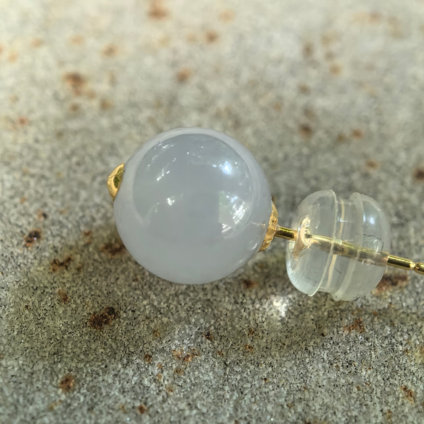 Natural Grade-A Jadeite Glutinous Icy Lavender Bead Stud Earrings in 18K Gold · Burmese Jade