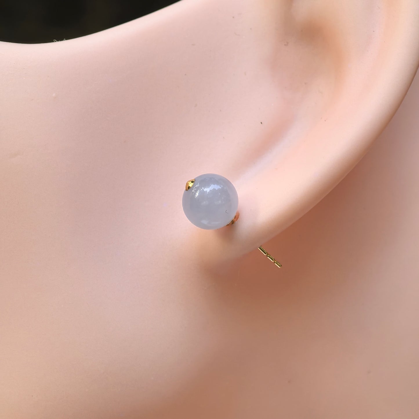 Natural Grade-A Jadeite Glutinous Icy Lavender Bead Stud Earrings in 18K Gold · Burmese Jade