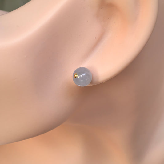 Natural Grade-A Jadeite Glutinous Icy Lavender Bead Stud Earrings in 18K Gold · Burmese Jade
