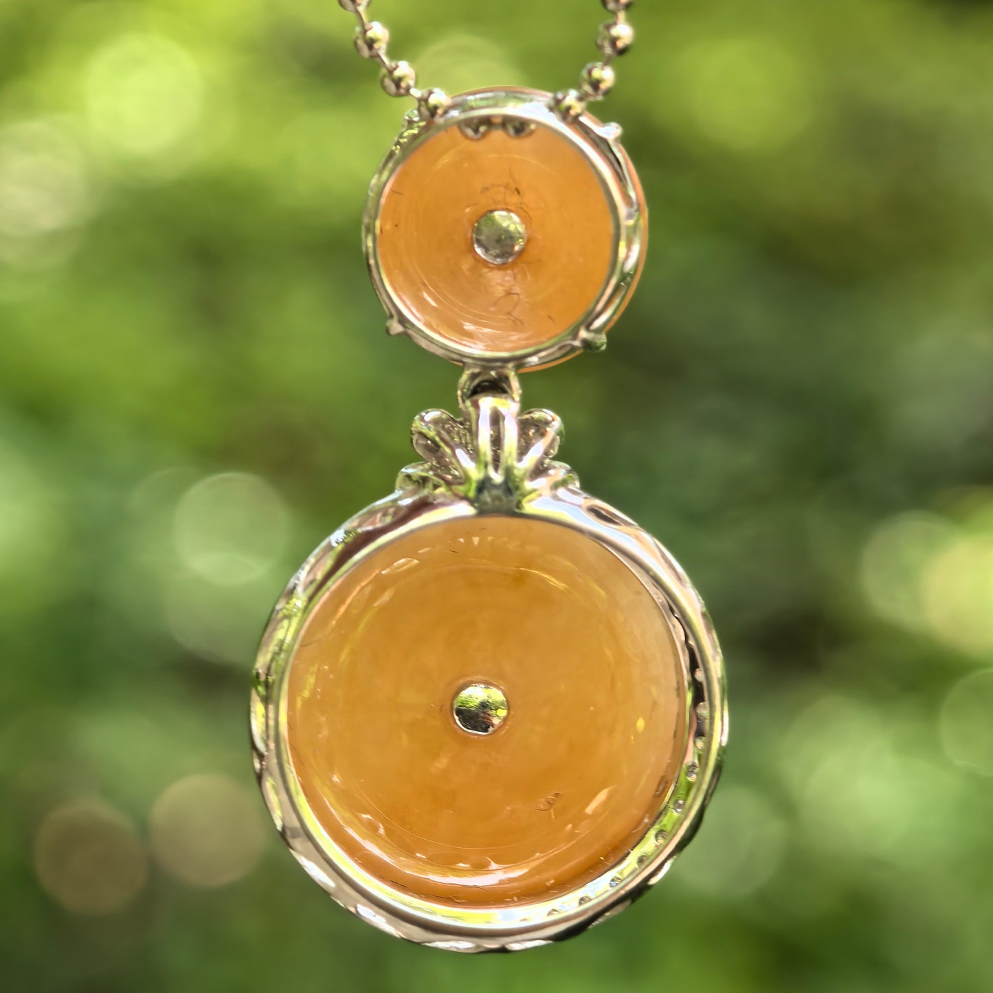 Natural Grade-A Jadeite Yellow Double Peace Pendant in 18K Gold · Burmese Jade