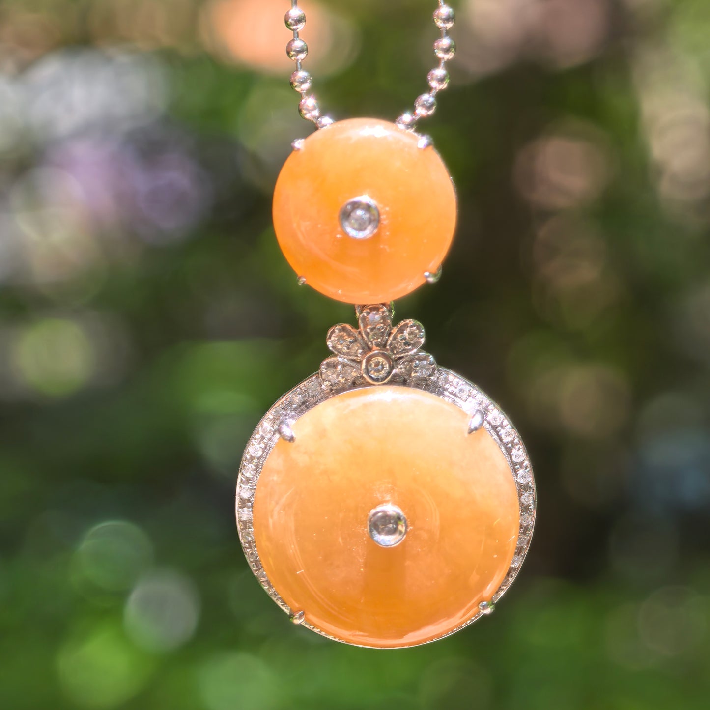 Natural Grade-A Jadeite Yellow Double Peace Pendant in 18K Gold · Burmese Jade