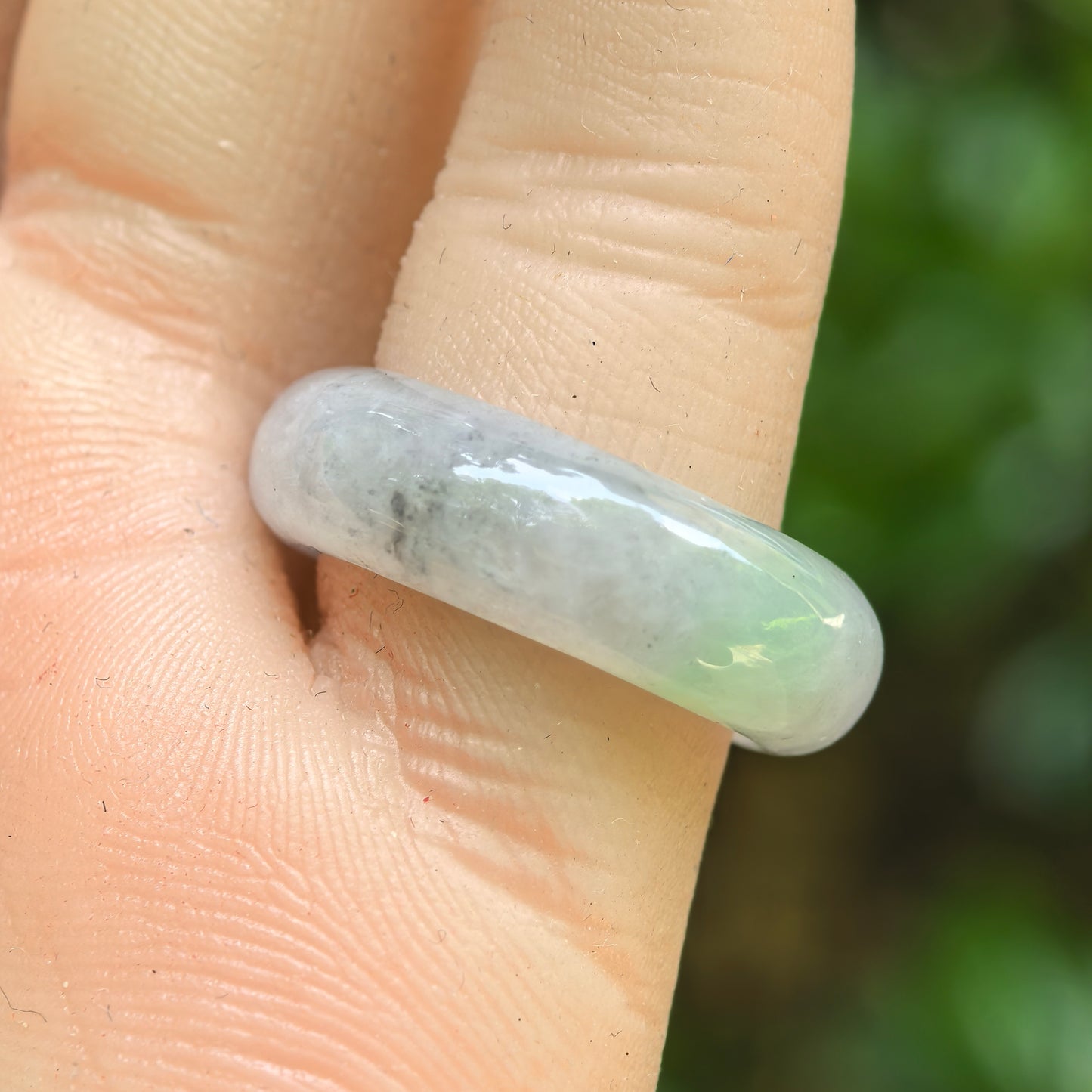 Natural Grade-A Glutinous Icy Jadeite Black&Green Ring Band · Burmese Jade US5.5