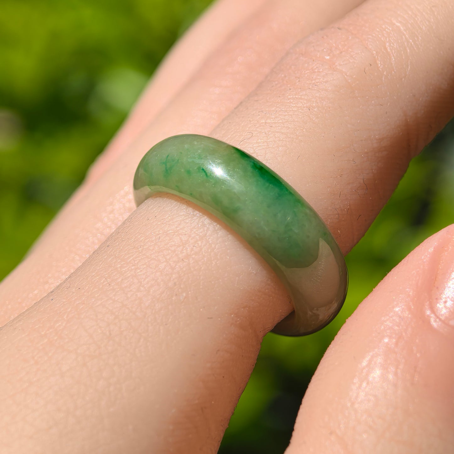 Natural Grade-A Glutinous Yellow-Green Jadeite Ring Band · Burmese Jade US7