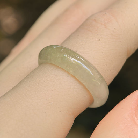 Natural Grade-A Glutinous Icy Yellow Jadeite Ring Band · Burmese Jade US7
