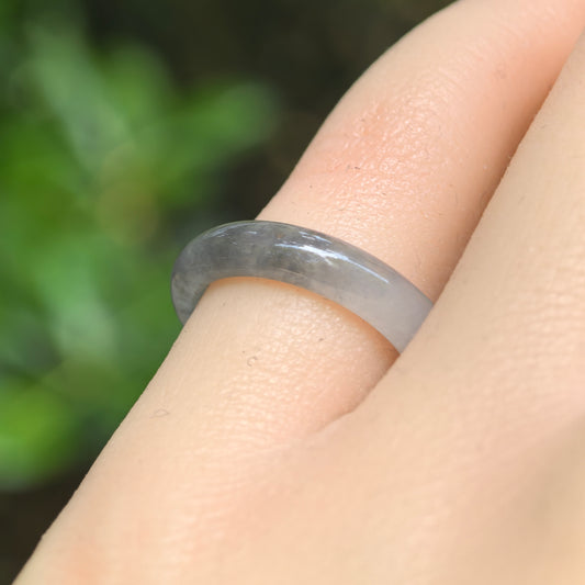 Natural Grade-A Jadeite Glutinous Icy Black Ring Band · Burmese Jade US5