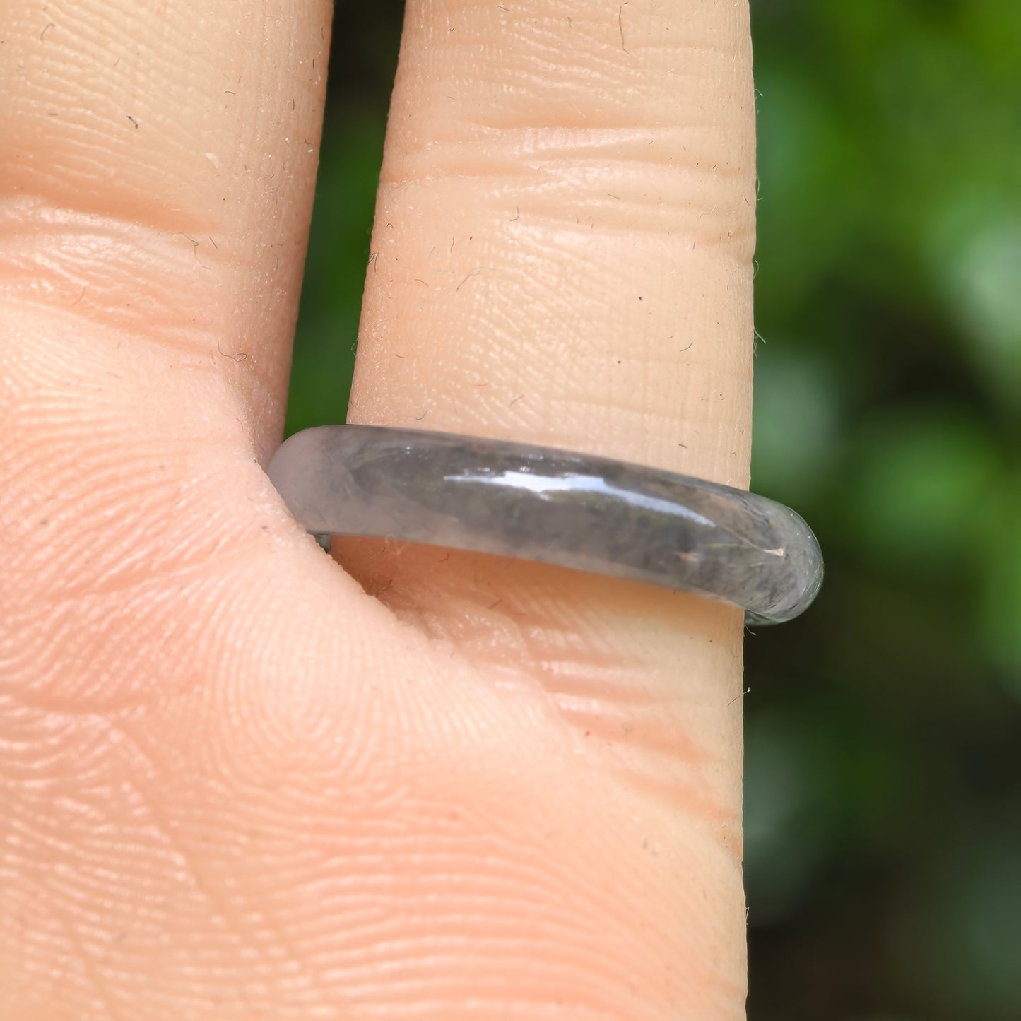 Natural Grade-A Jadeite Glutinous Icy Black Ring Band · Burmese Jade US5