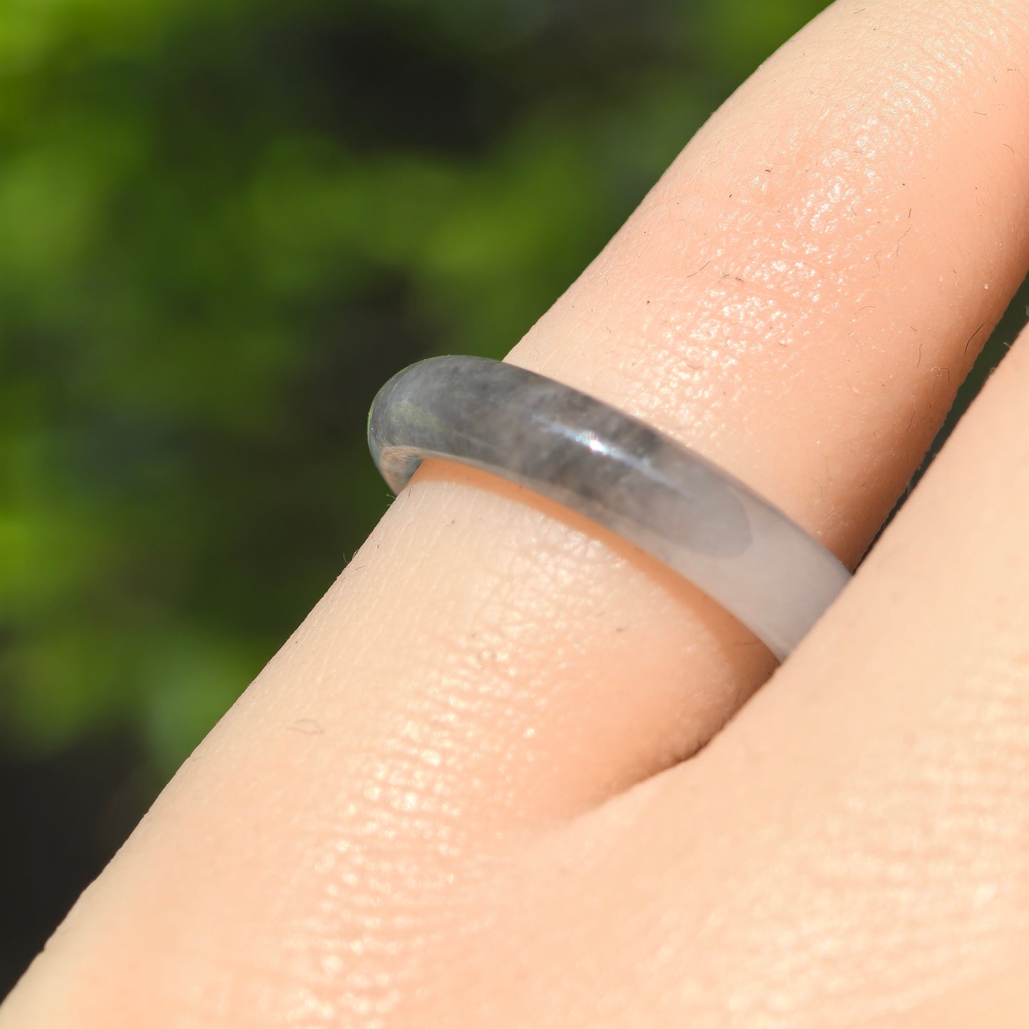 Natural Grade-A Jadeite Glutinous Icy Black Ring Band · Burmese Jade US5