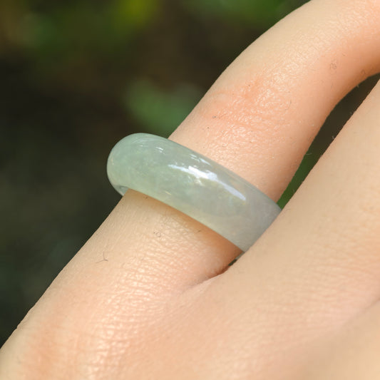 Natural Grade-A Jadeite Glutinous Icy Light Green Base Ring Band · Burmese Jade US5