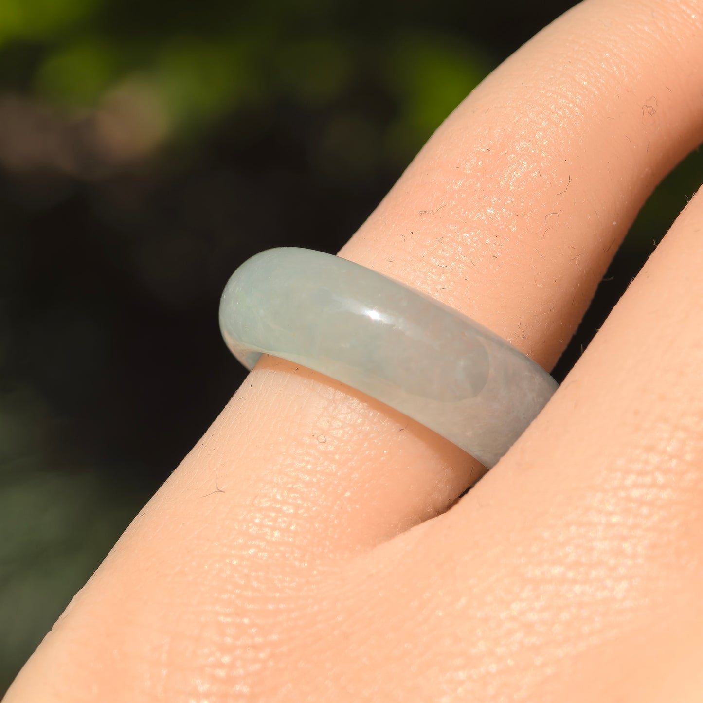 Natural Grade-A Jadeite Glutinous Icy Light Green Base Ring Band · Burmese Jade US5