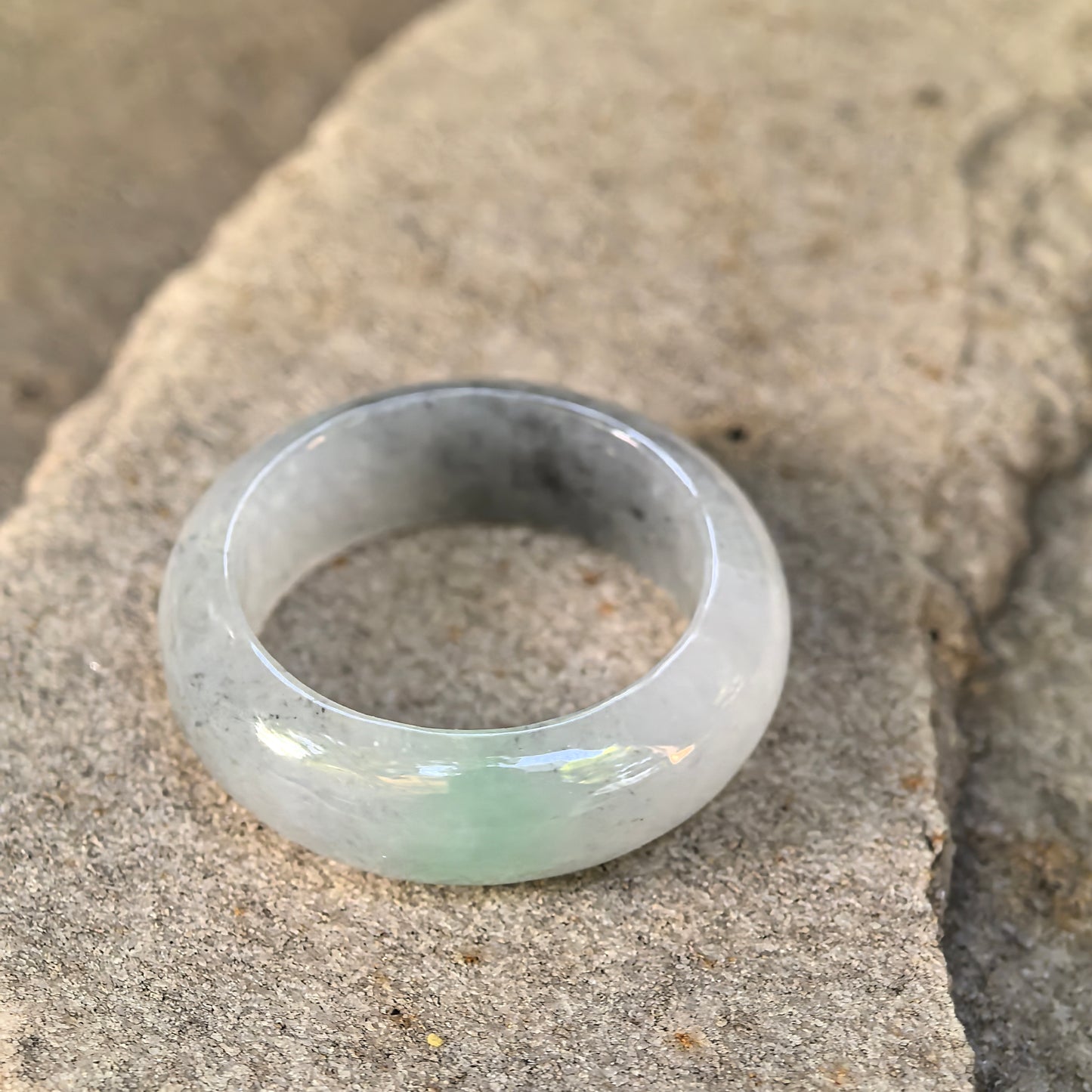 Natural Grade-A Glutinous Icy Jadeite Black&Green Ring Band · Burmese Jade US5.5