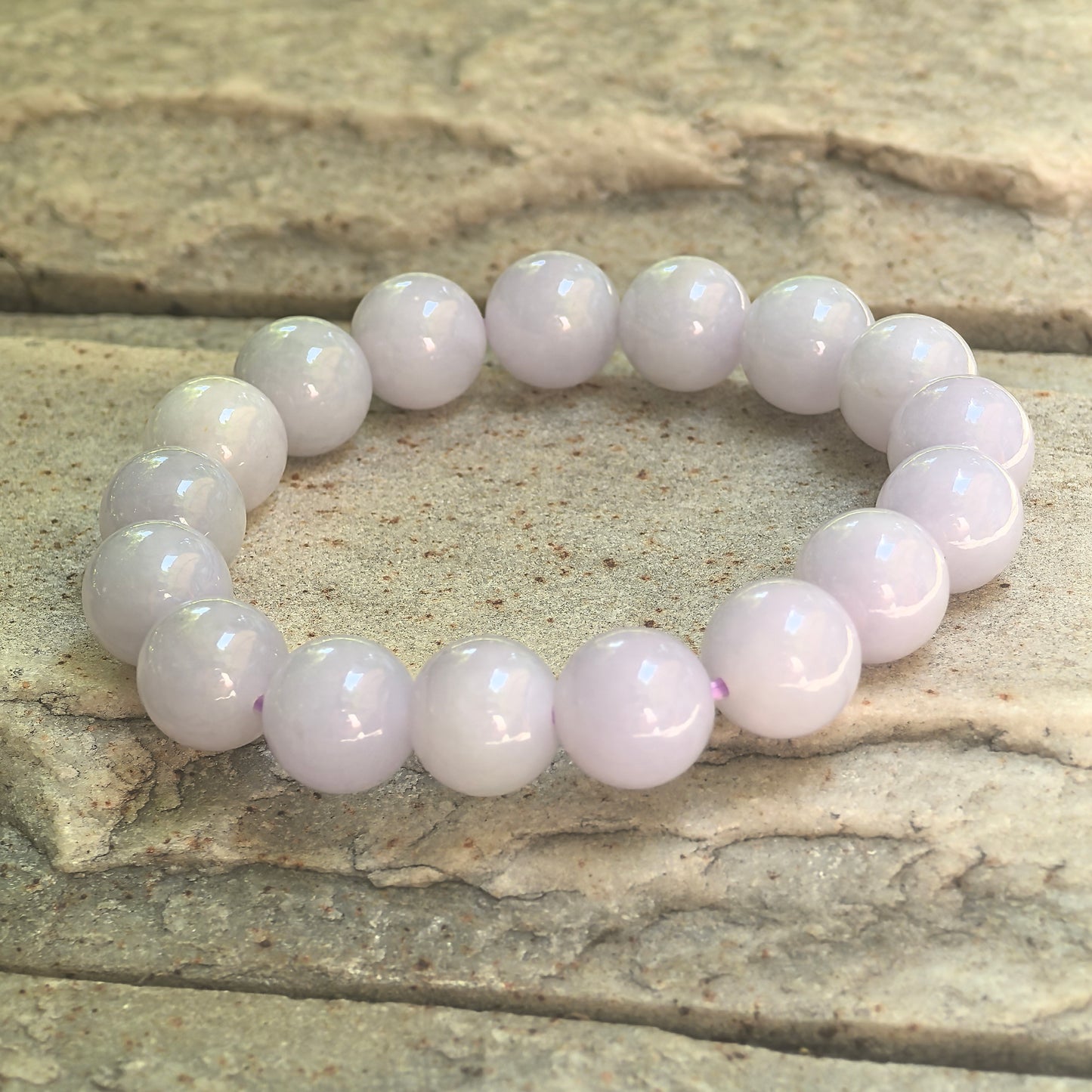 Natural Grade-A Jadeite Glutinous Pale Lavender Bead Bracelet · Burmese Jade 12mm