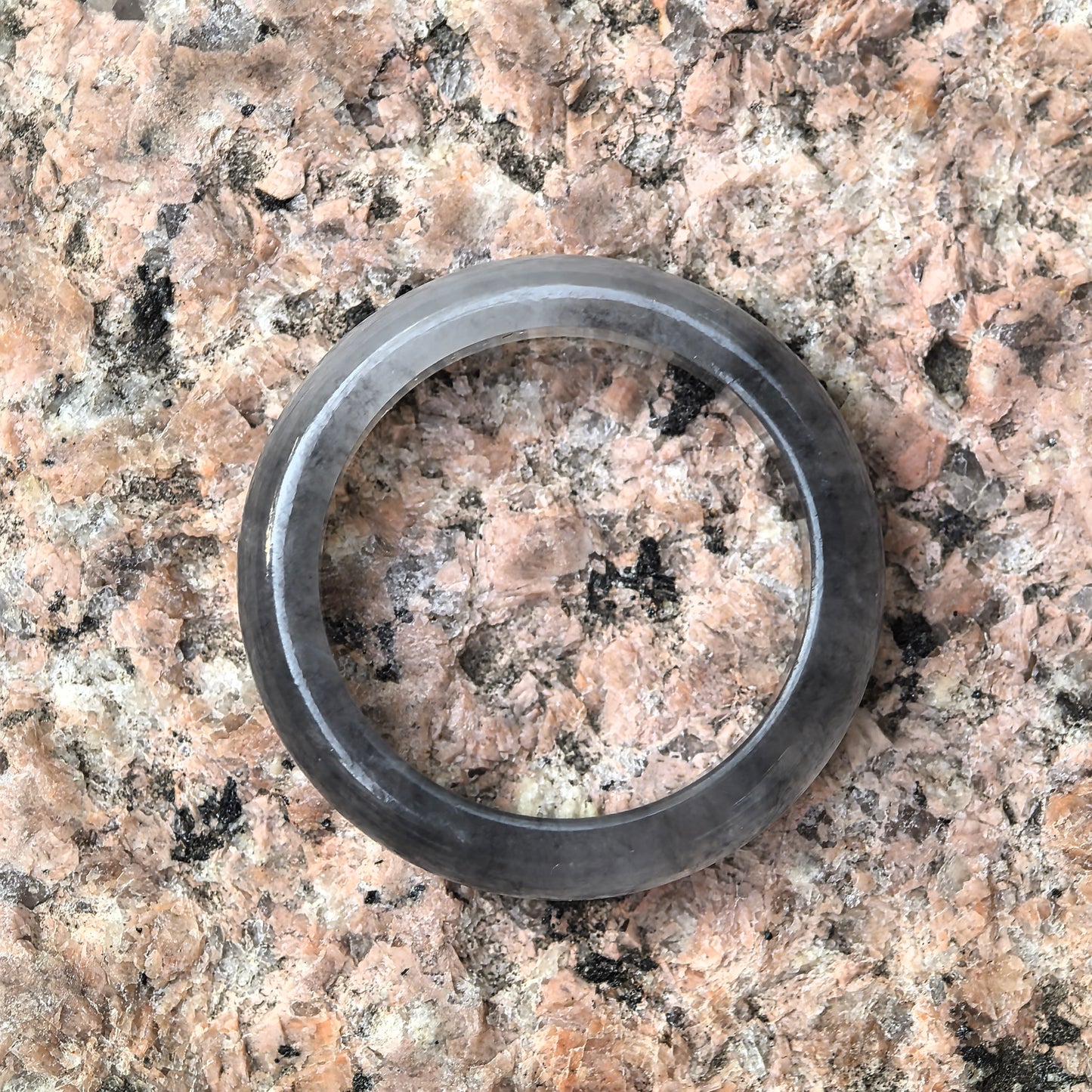 Natural Grade-A Jadeite Glutinous Icy Black Ring Band · Burmese Jade US5