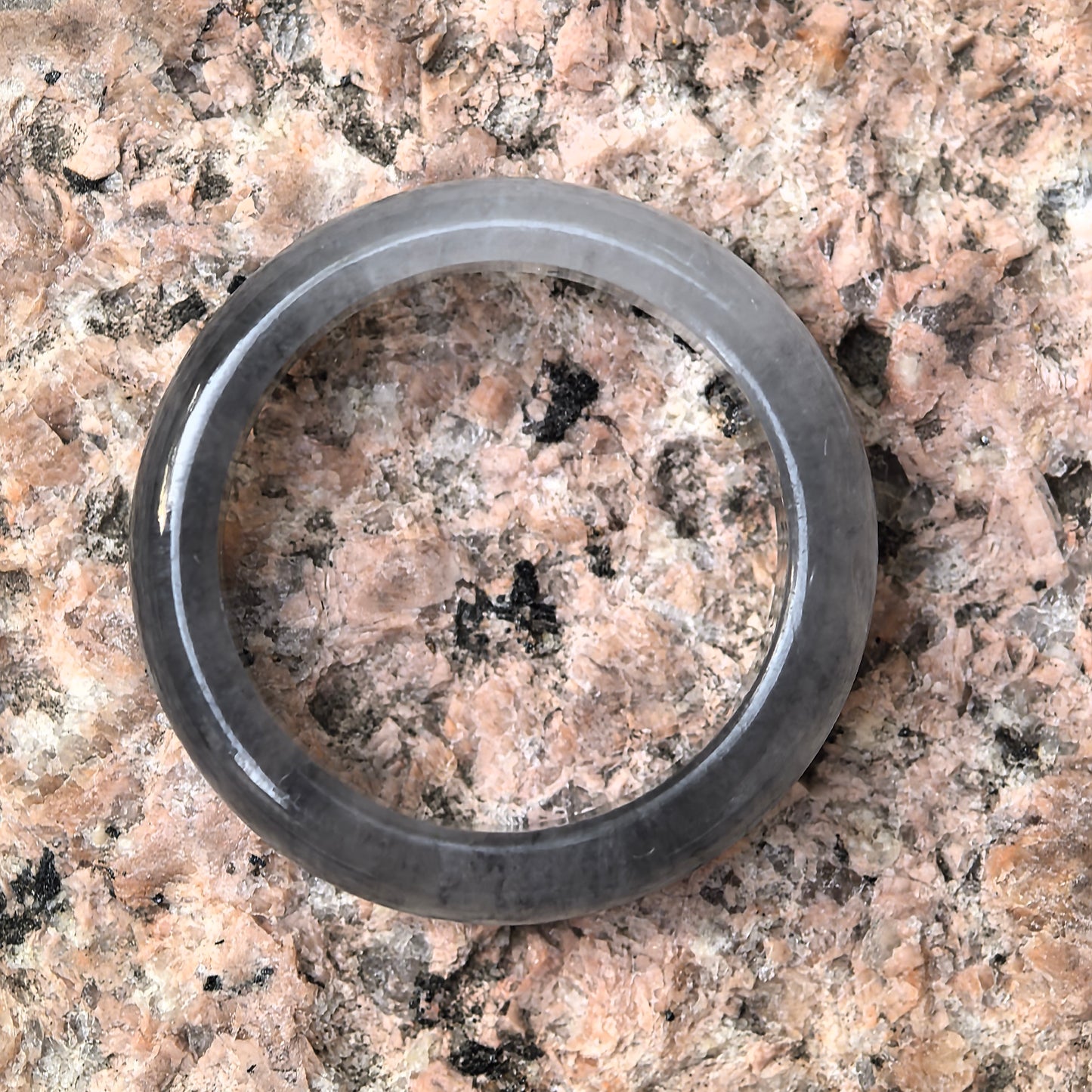 Natural Grade-A Jadeite Glutinous Icy Black Ring Band · Burmese Jade US5
