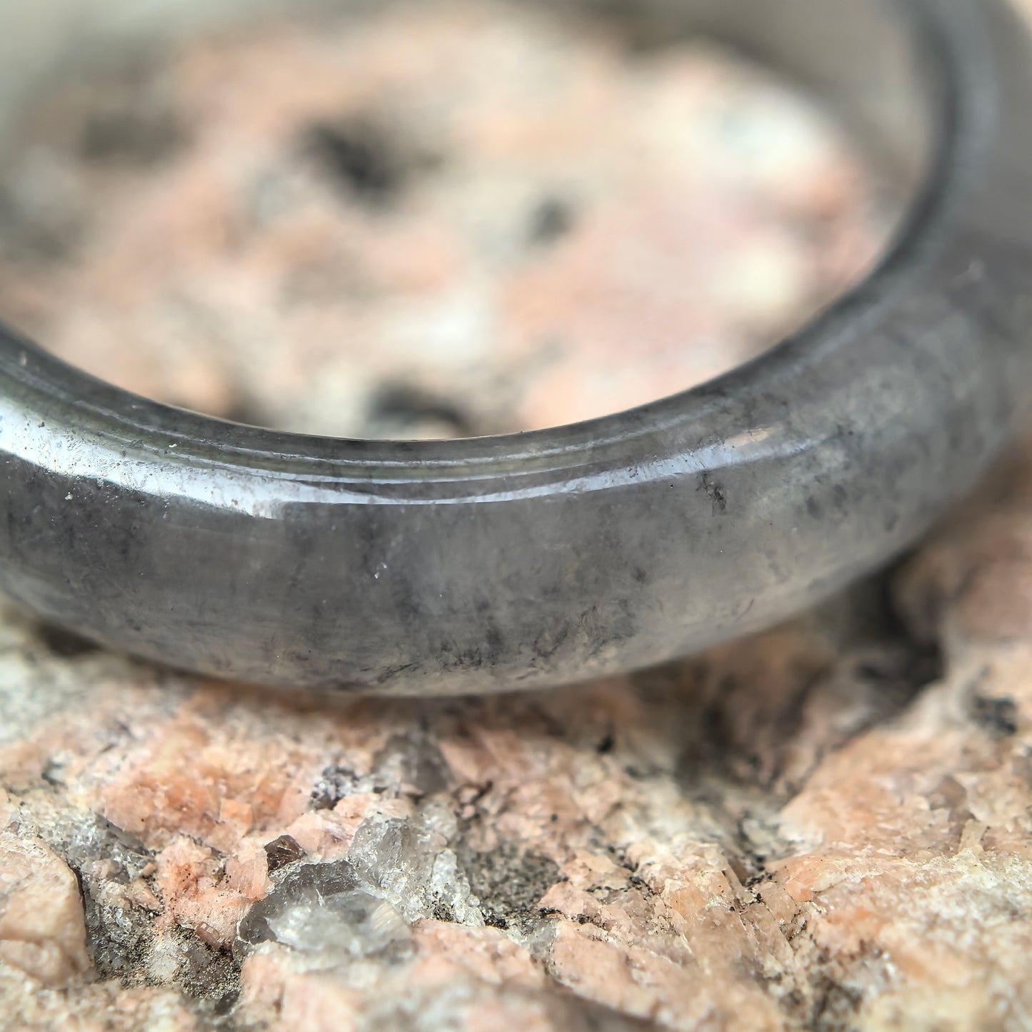 Natural Grade-A Jadeite Glutinous Icy Black Ring Band · Burmese Jade US5