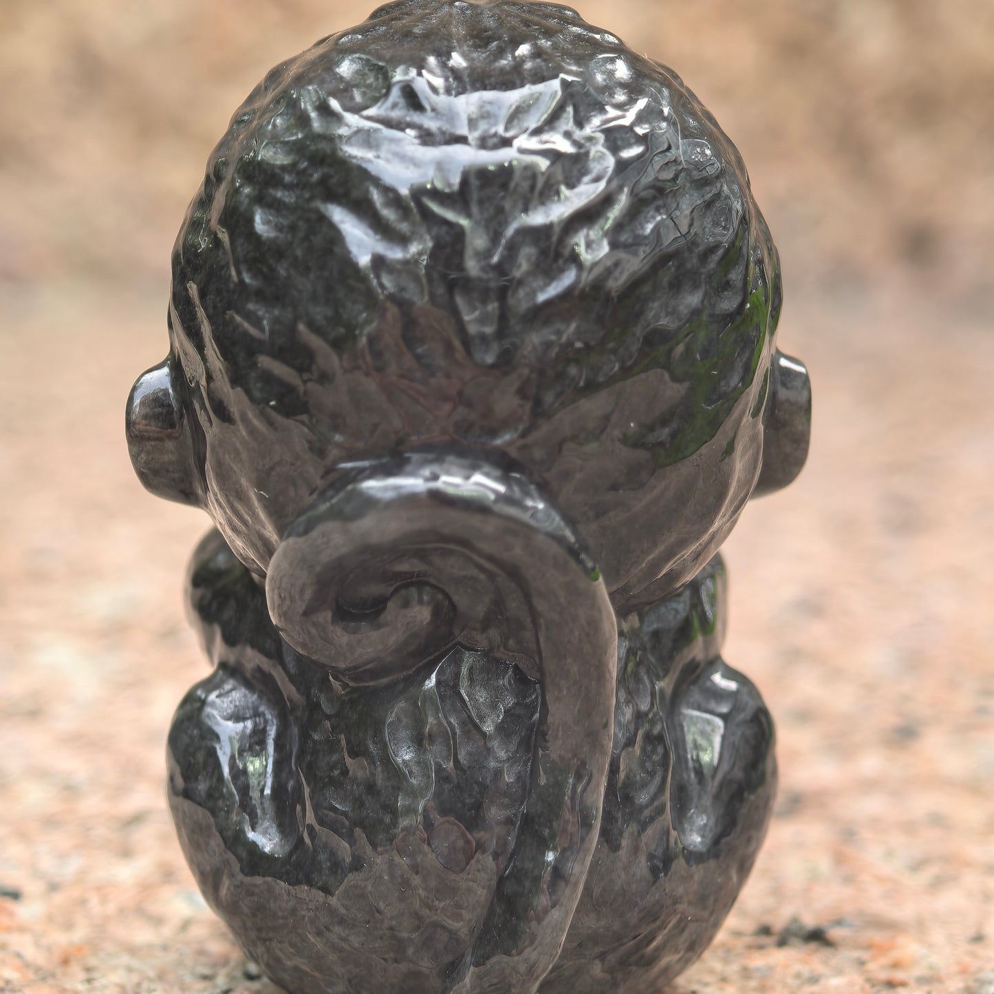 Natural Grade-A Jadeite Black Peach-Holding Monkey Figurine · Burmese Jade