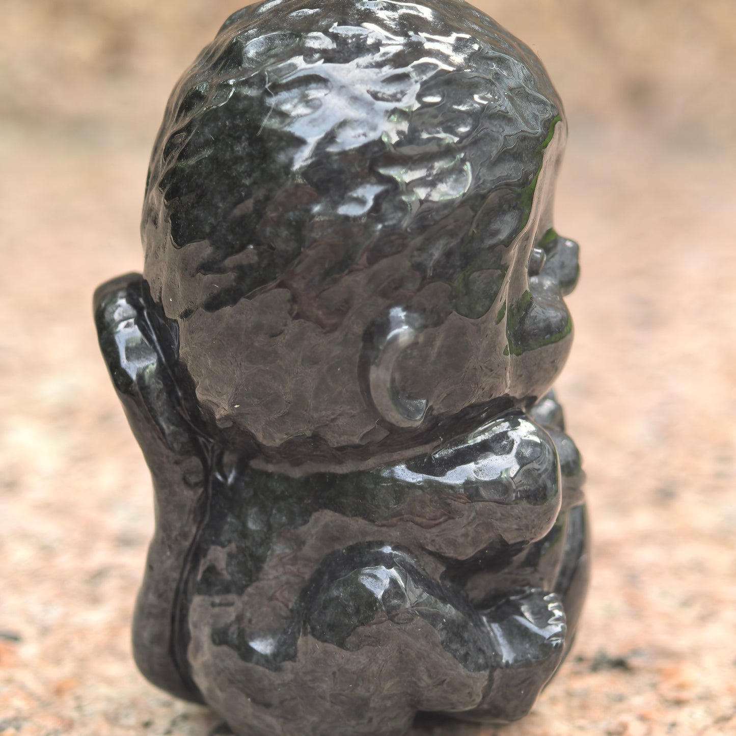 Natural Grade-A Jadeite Black Peach-Holding Monkey Figurine · Burmese Jade