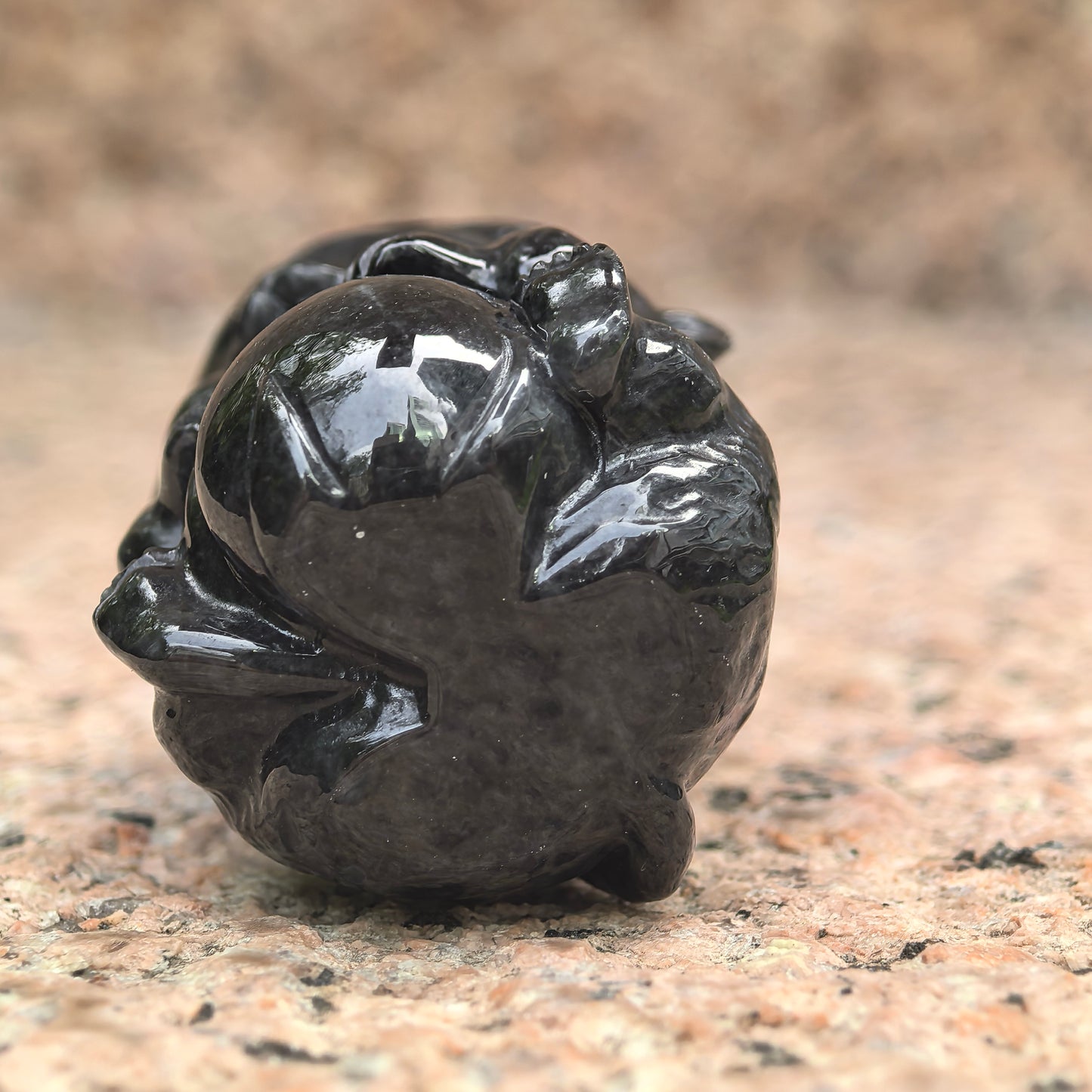 Natural Grade-A Jadeite Black Peach-Holding Monkey Figurine · Burmese Jade