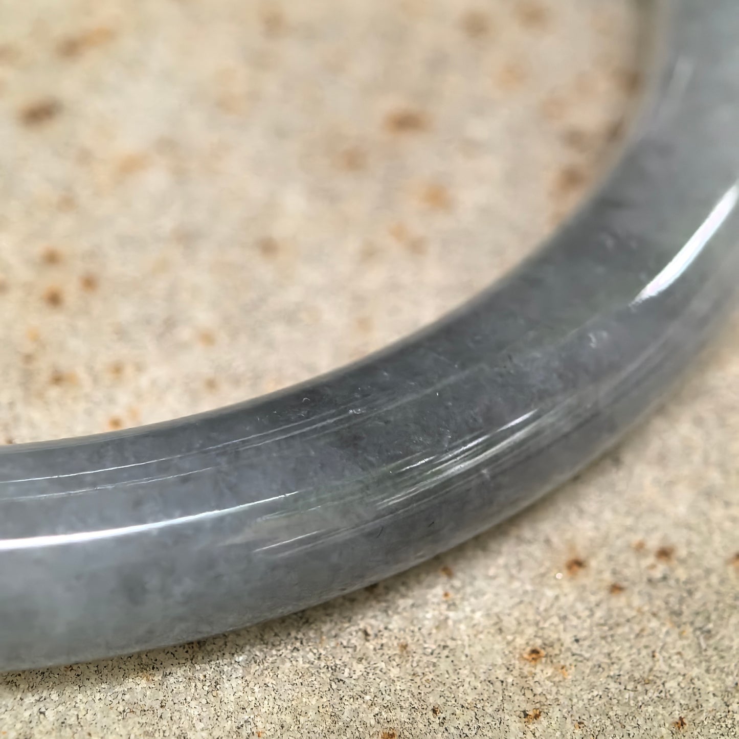 Natural Grade-A Jadeite Glutinous Icy Grey Black Slim Round Bangle · Burmese Jade 61mm