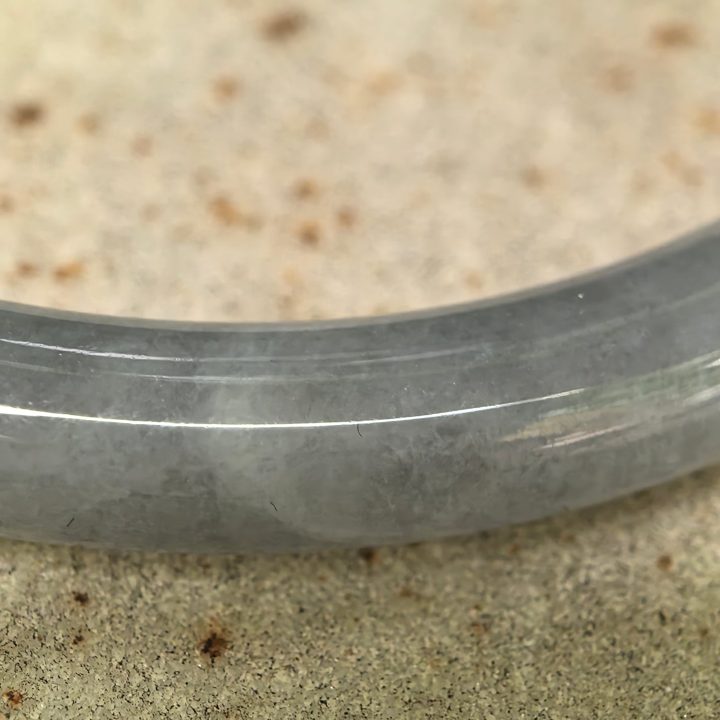 Natural Grade-A Jadeite Glutinous Icy Grey Black Slim Round Bangle · Burmese Jade 61mm
