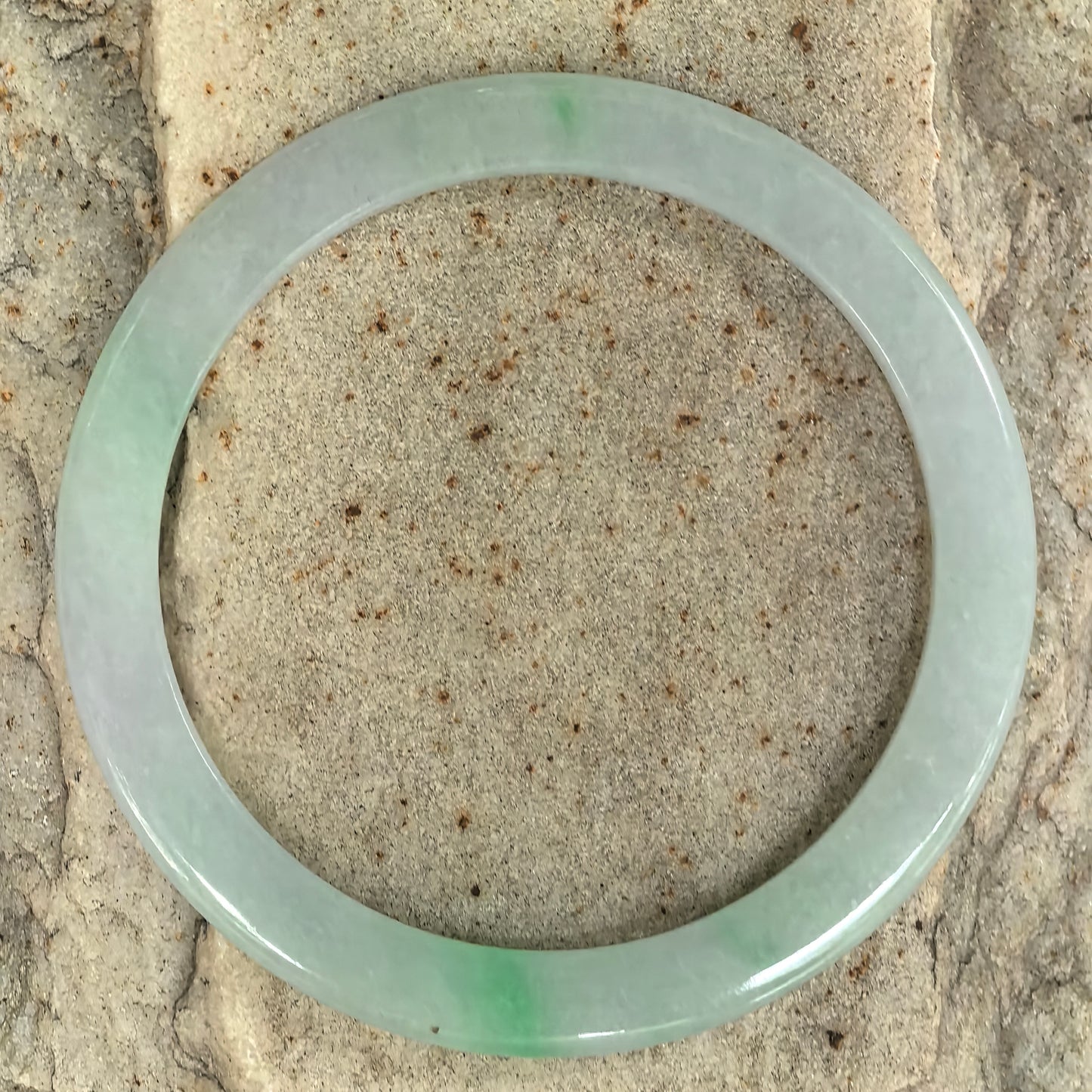 Natural Grade-A Glutinous Icy Light Green Jadeite Slim Flat Bangle with Green Streak · Burmese Jade 55mm