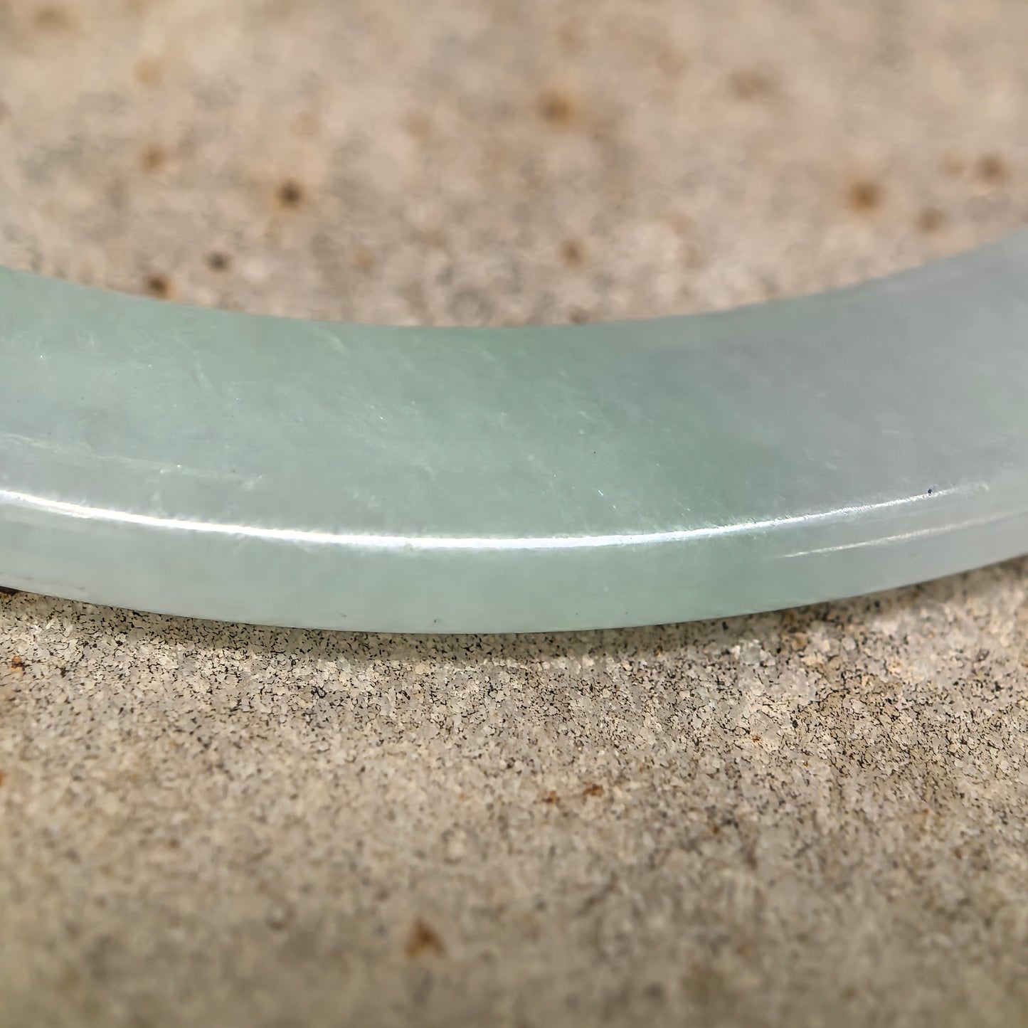 Natural Grade-A Glutinous Icy Light Green Jadeite Slim Flat Bangle with Green Streak · Burmese Jade 55mm