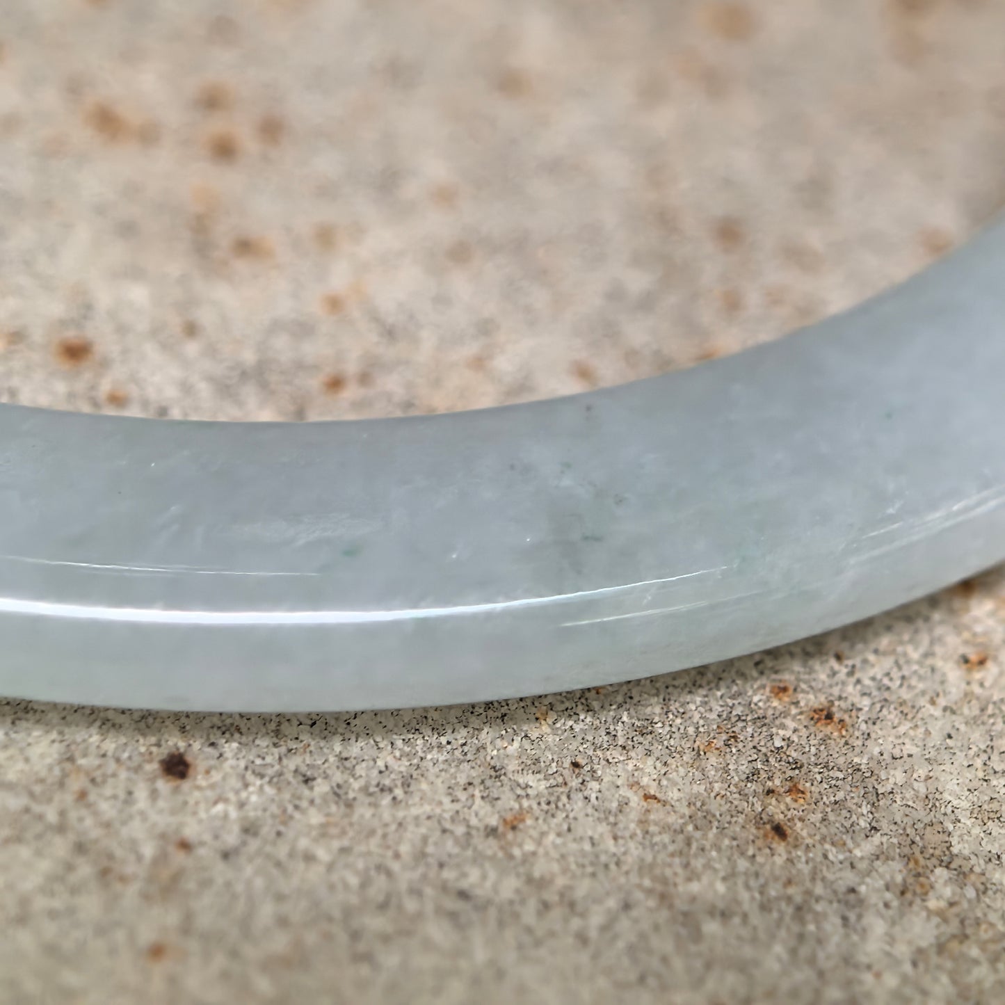 Natural Grade-A Glutinous Icy Light Green Jadeite Slim Flat Bangle with Green Streak · Burmese Jade 55mm