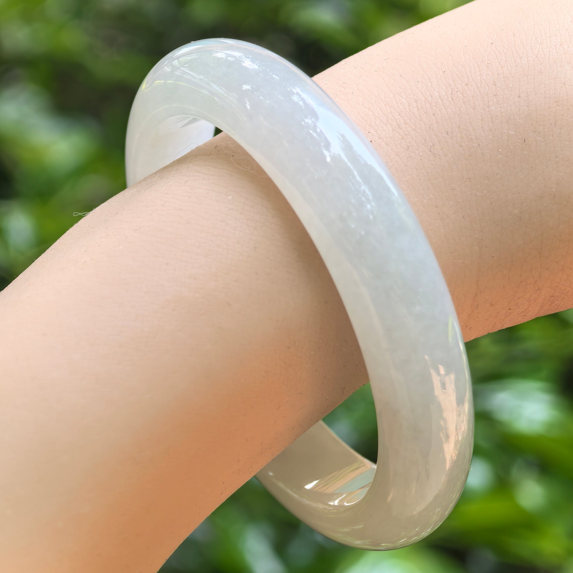 Natural Grade-A Burmese jadeite white bangle with NGTC certificate