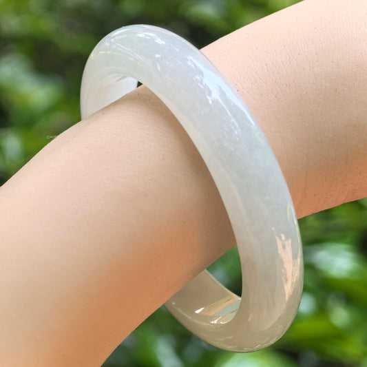 Natural Grade-A Burmese jadeite white bangle with NGTC certificate