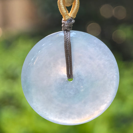 Natural Grade-A Glutinous Icy Blue Jadeite Peace Pendant · Burmese Jade