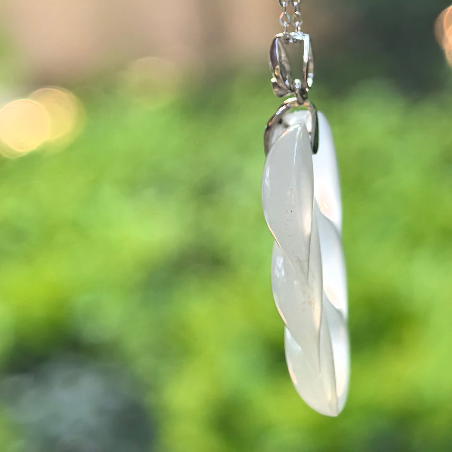 Natural Grade-A Icy White Jadeite Leaf Pendant with 18K Gold · Burmese Jade