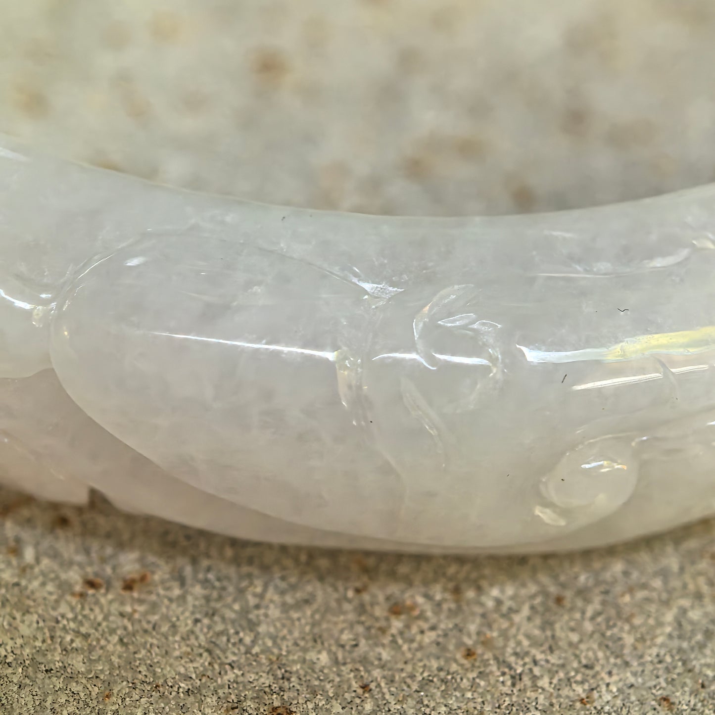 Natural Grade-A Jadeite Carved Bat Motif D-Shape Bangle · Burmese Jade 53mm