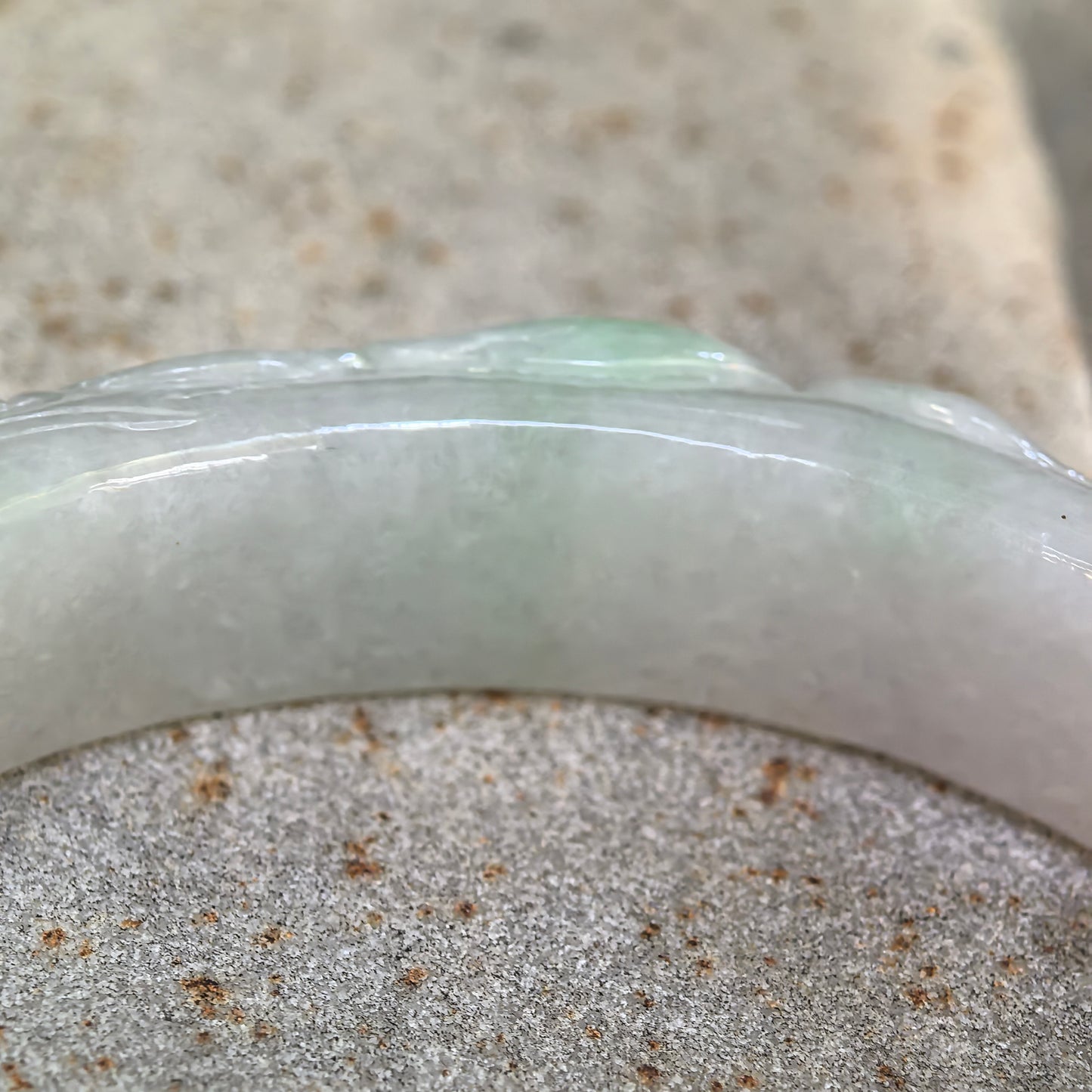 Natural Grade-A Jadeite Carved Bat Motif D-Shape Bangle · Burmese Jade 53mm