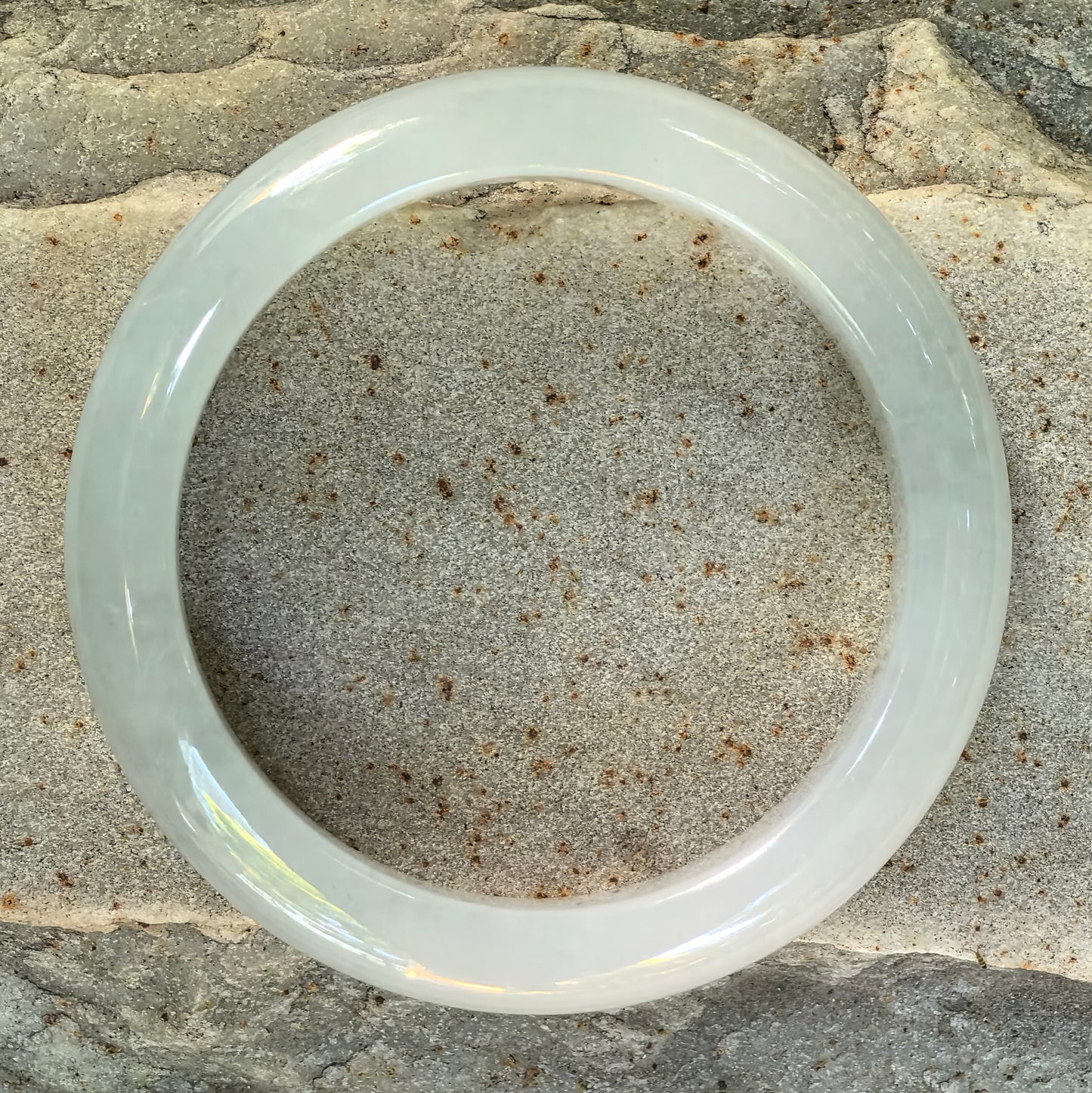 Natural Grade-A Jadeite Glutinous Icy White Classic D-shape Bangle · Burmese Jade 53mm