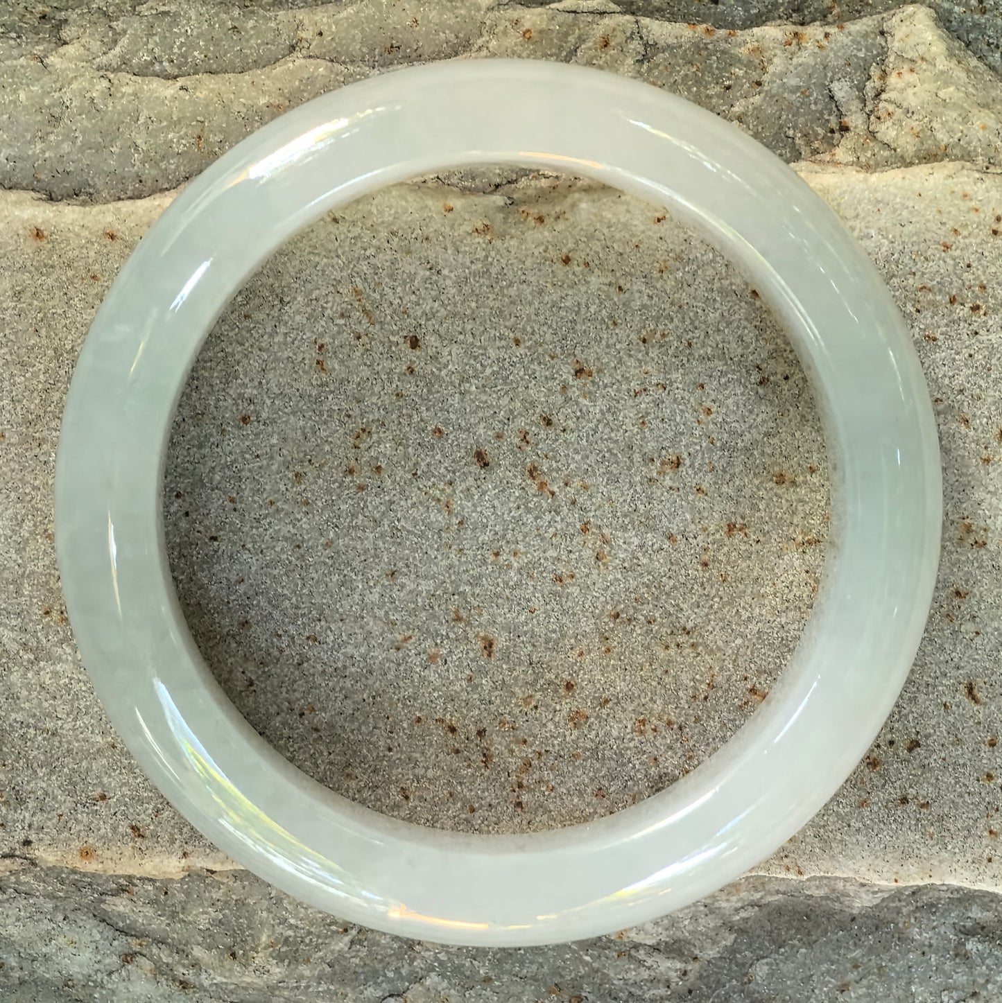 Natural Grade-A Jadeite Glutinous Icy White Classic D-shape Bangle · Burmese Jade 53mm