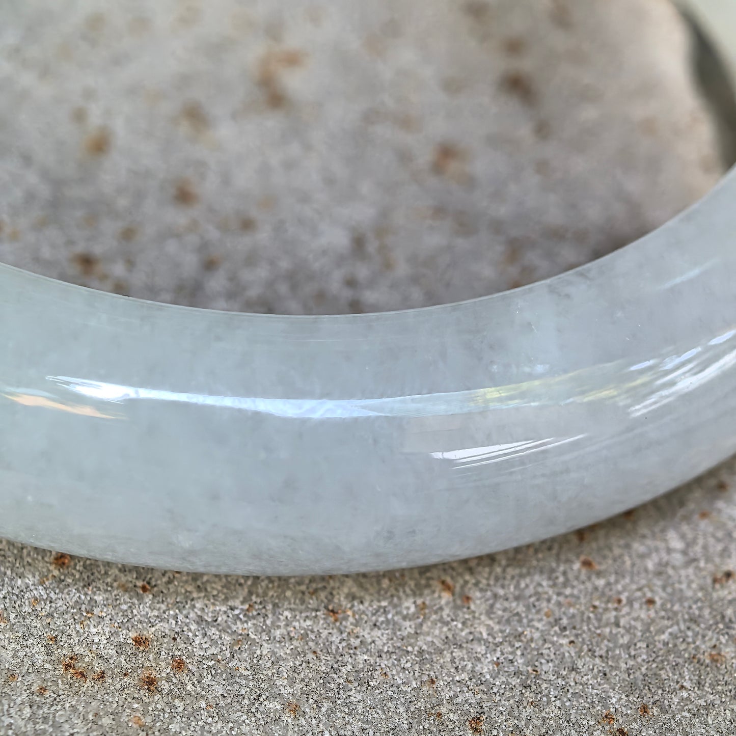 Natural Grade-A Jadeite Glutinous Icy White Classic D-shape Bangle · Burmese Jade 53mm